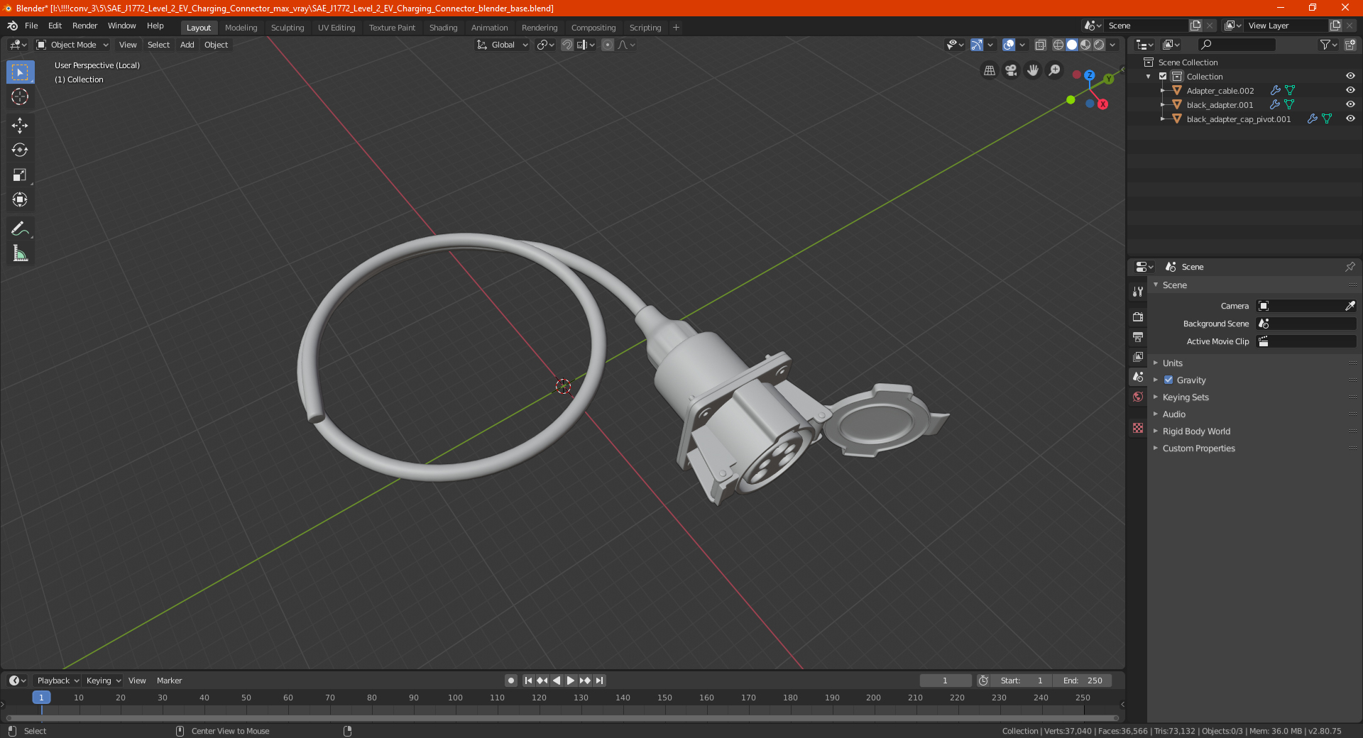 SAE J1772 Level 2 EV Charging Connector 3D model