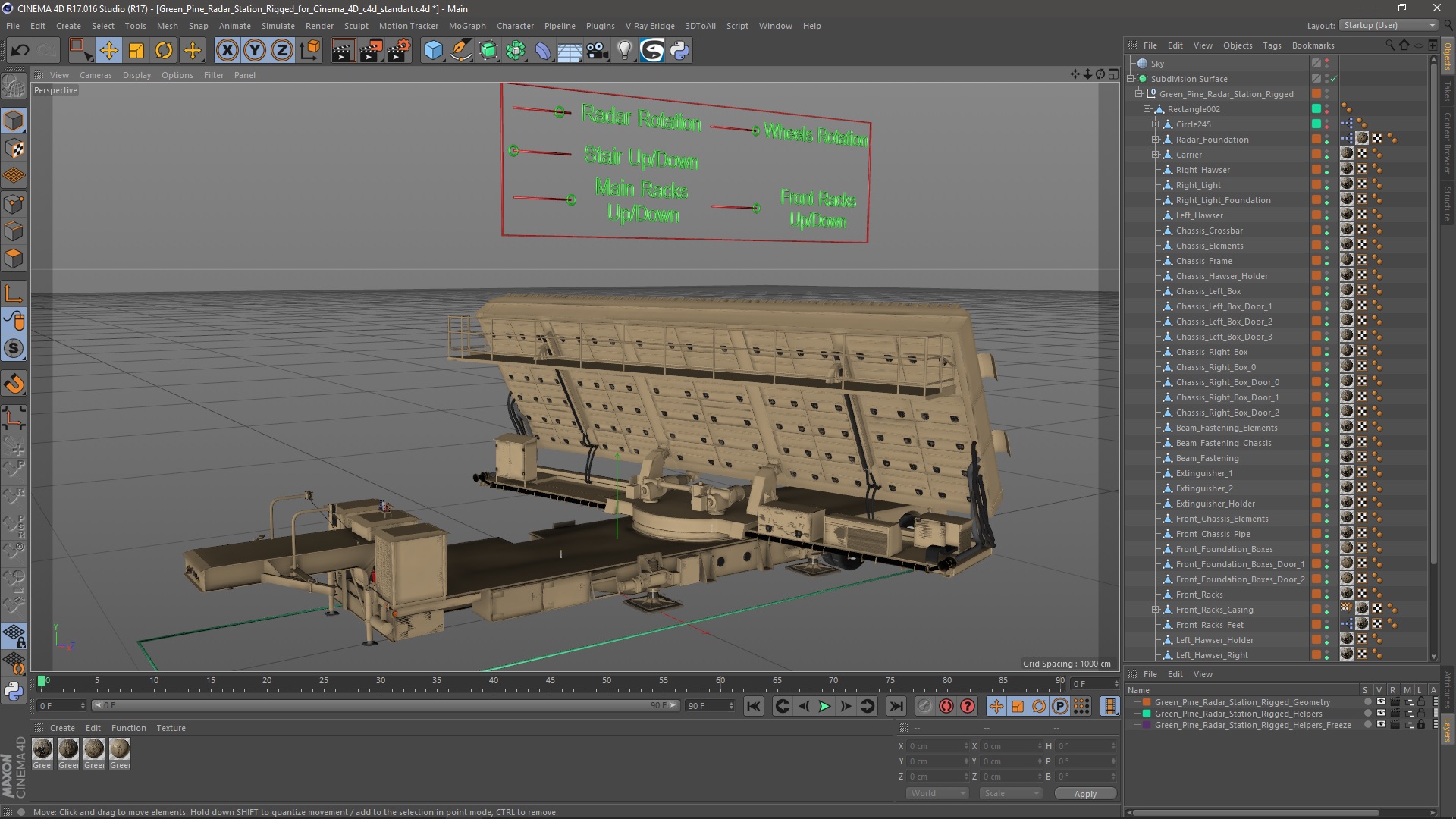 3D model Green Pine Radar Station Rigged for Cinema 4D