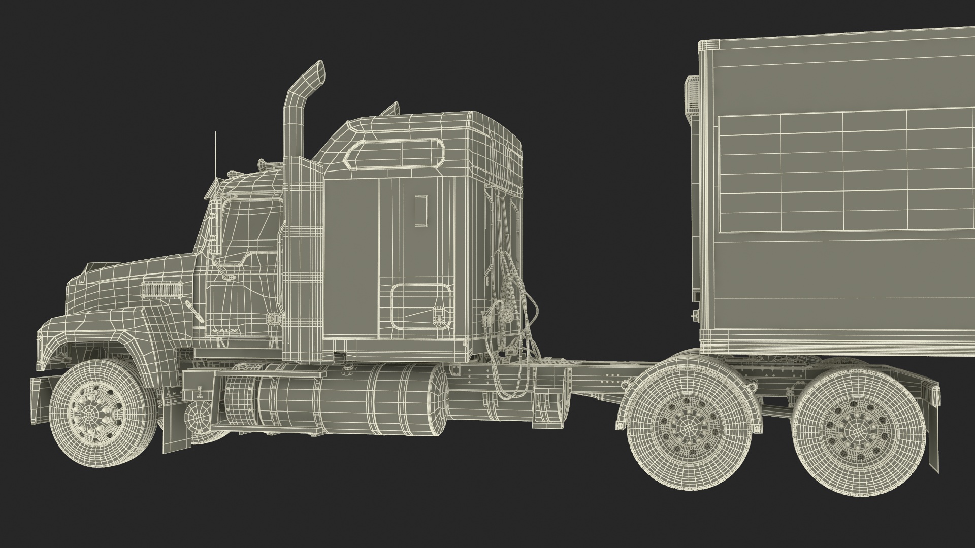 3D model Mack CHU613 Truck with Hyundai HDC-6 Cargo Trailer