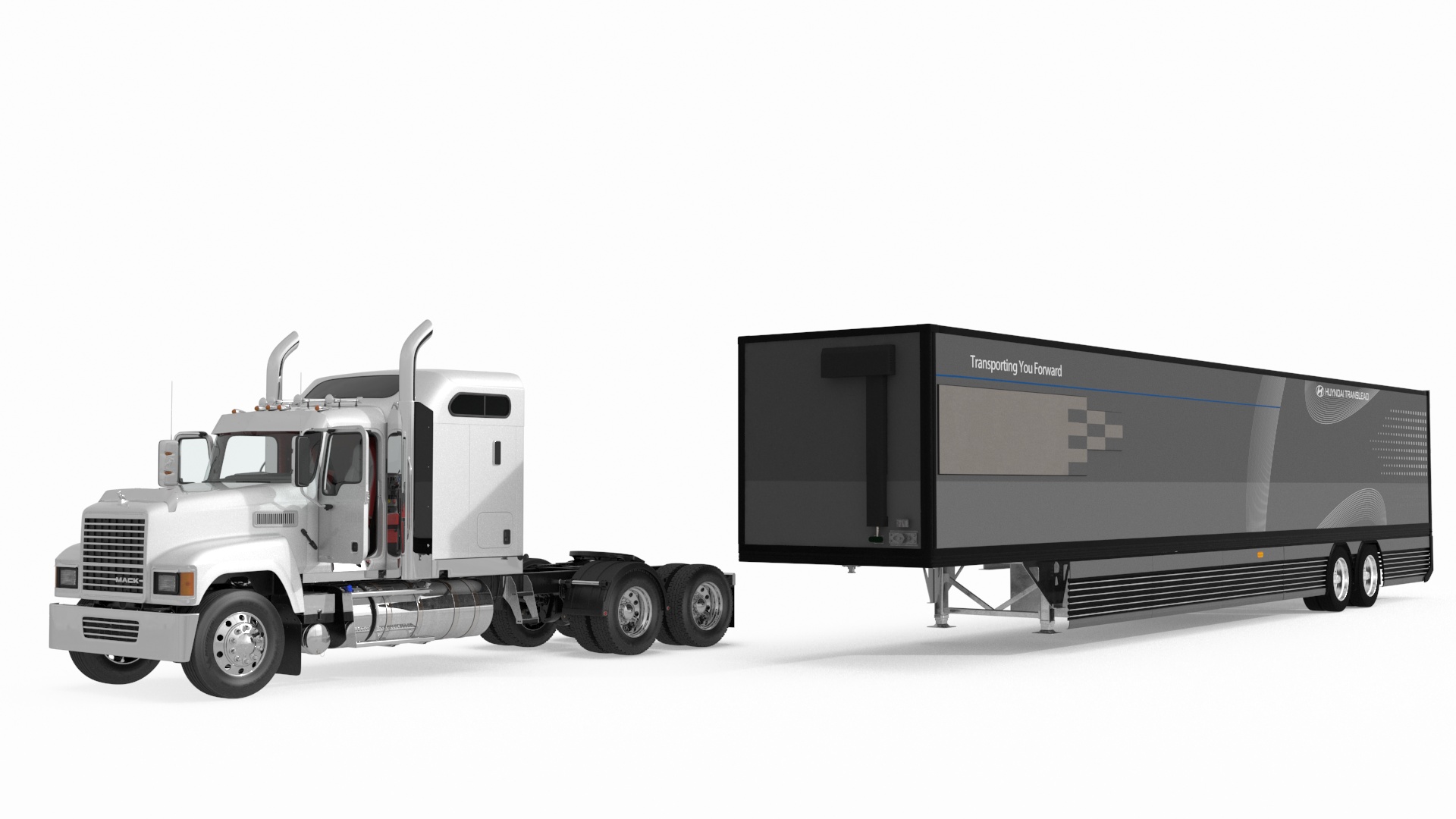 3D model Mack CHU613 Truck with Hyundai HDC-6 Cargo Trailer