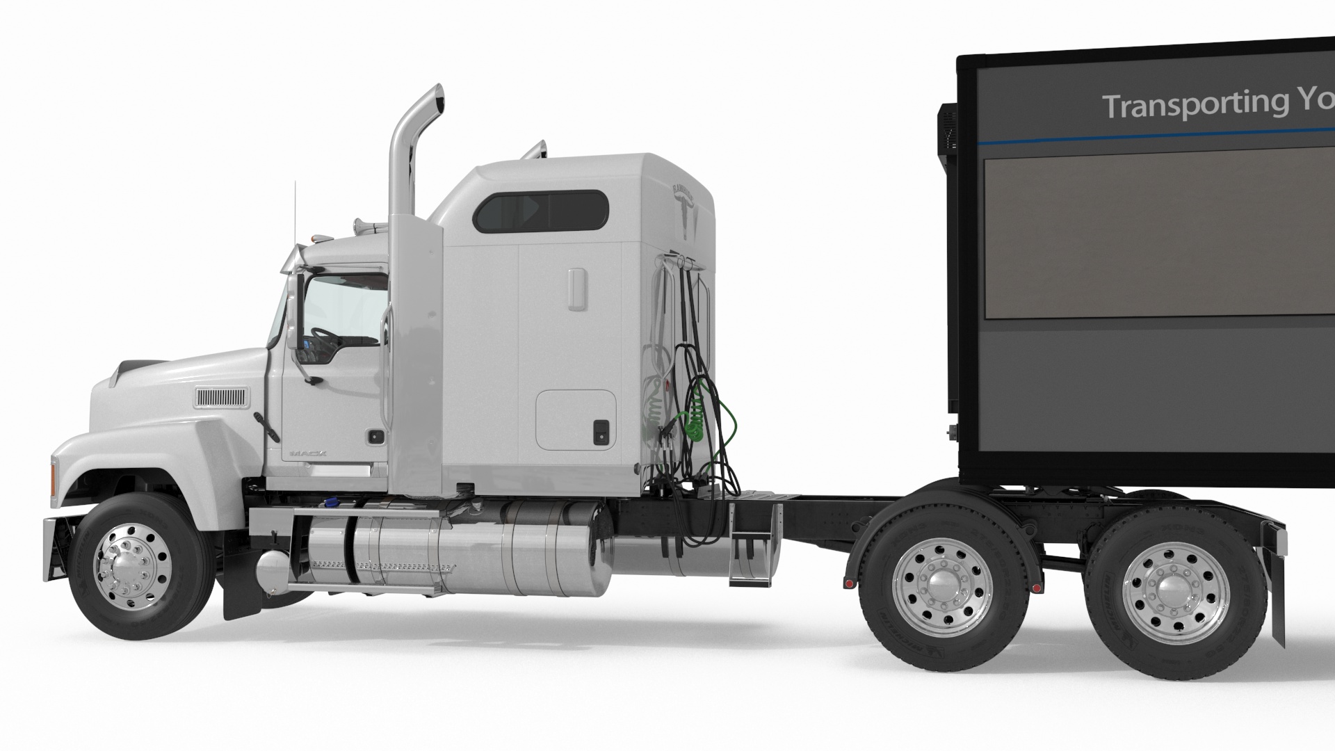 3D model Mack CHU613 Truck with Hyundai HDC-6 Cargo Trailer