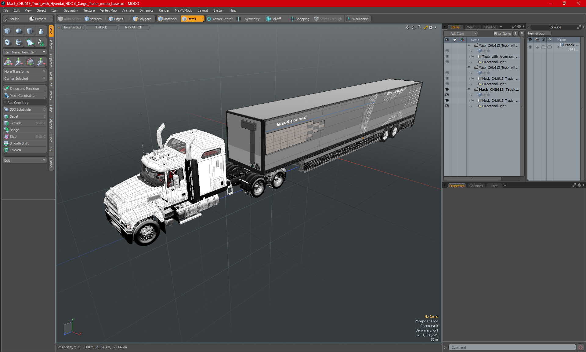 3D model Mack CHU613 Truck with Hyundai HDC-6 Cargo Trailer