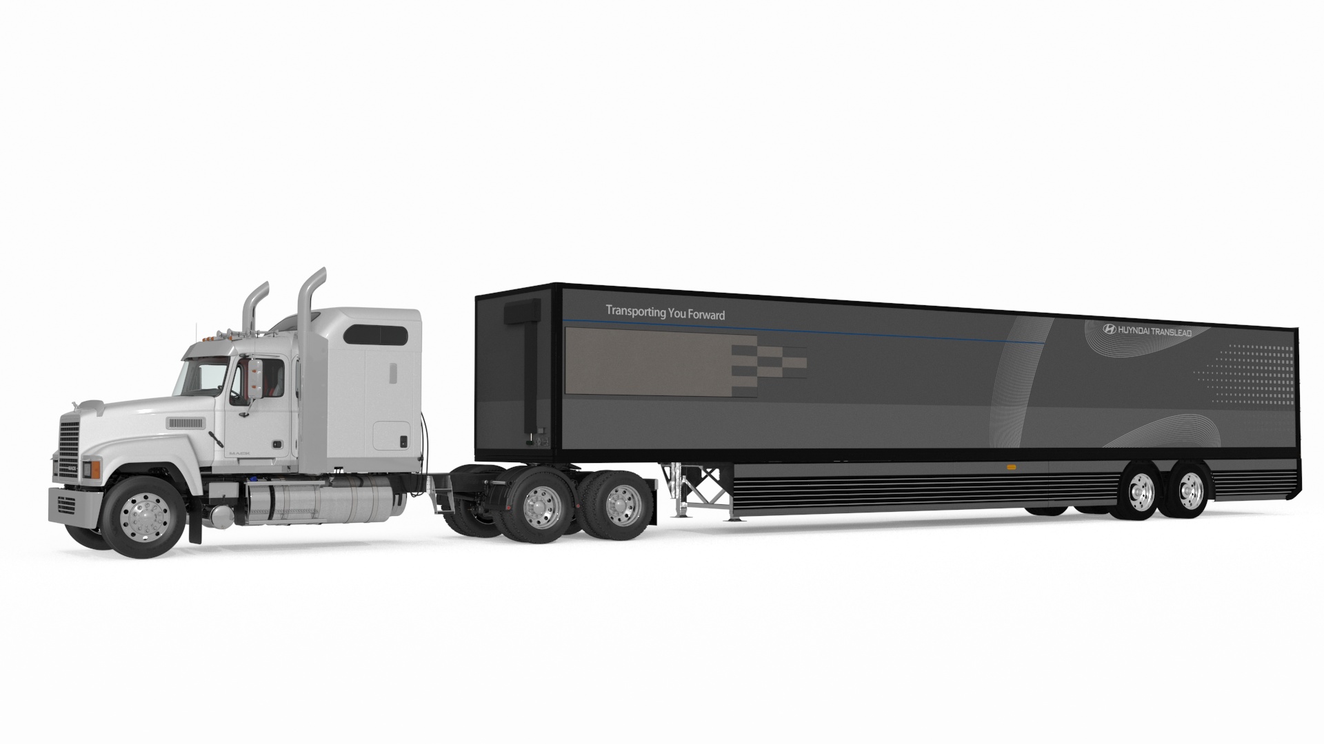 3D model Mack CHU613 Truck with Hyundai HDC-6 Cargo Trailer