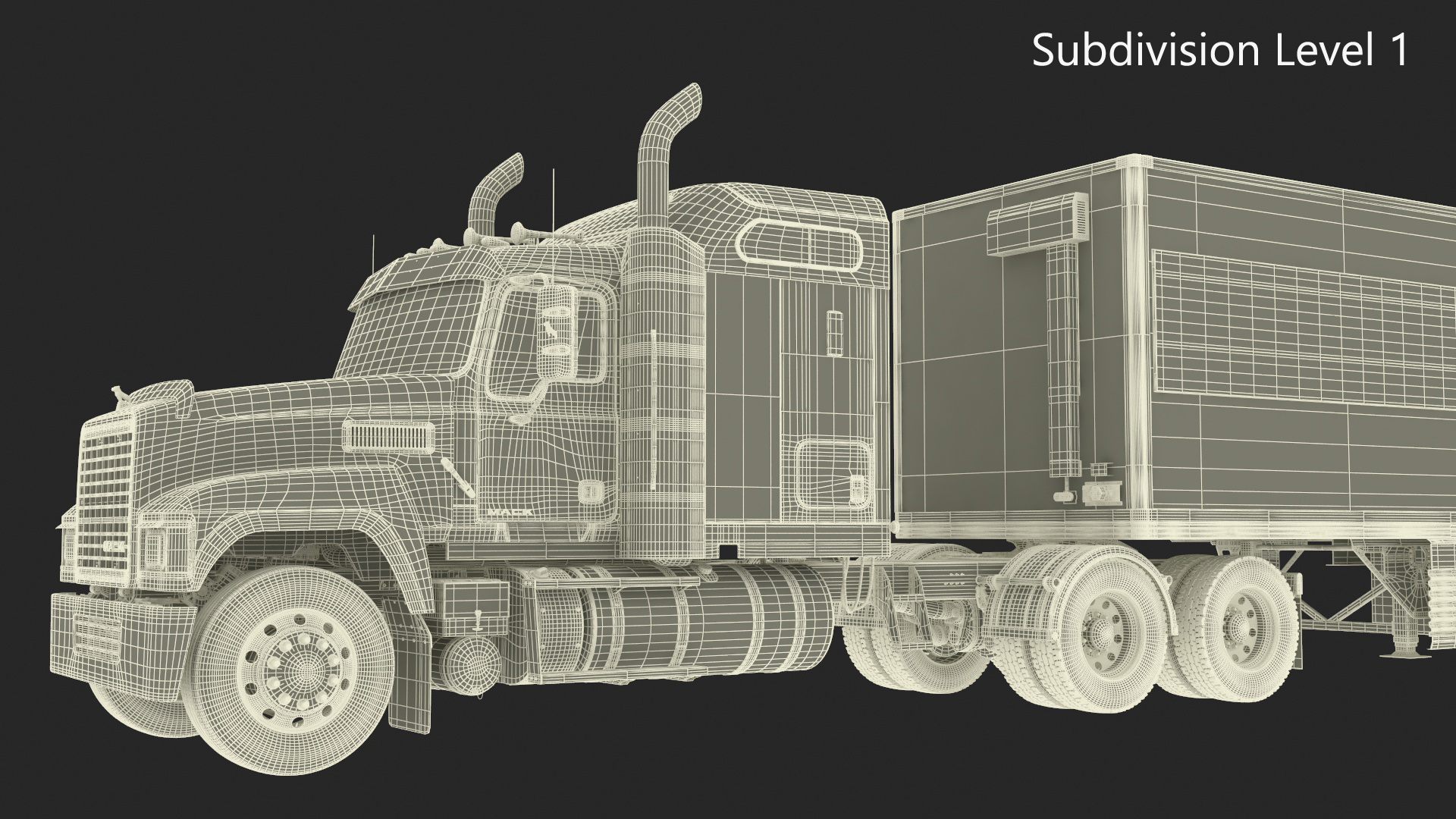 3D model Mack CHU613 Truck with Hyundai HDC-6 Cargo Trailer