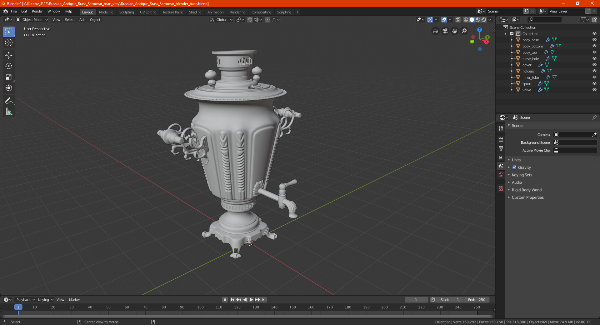 Russian Antique Brass Samovar 3D model