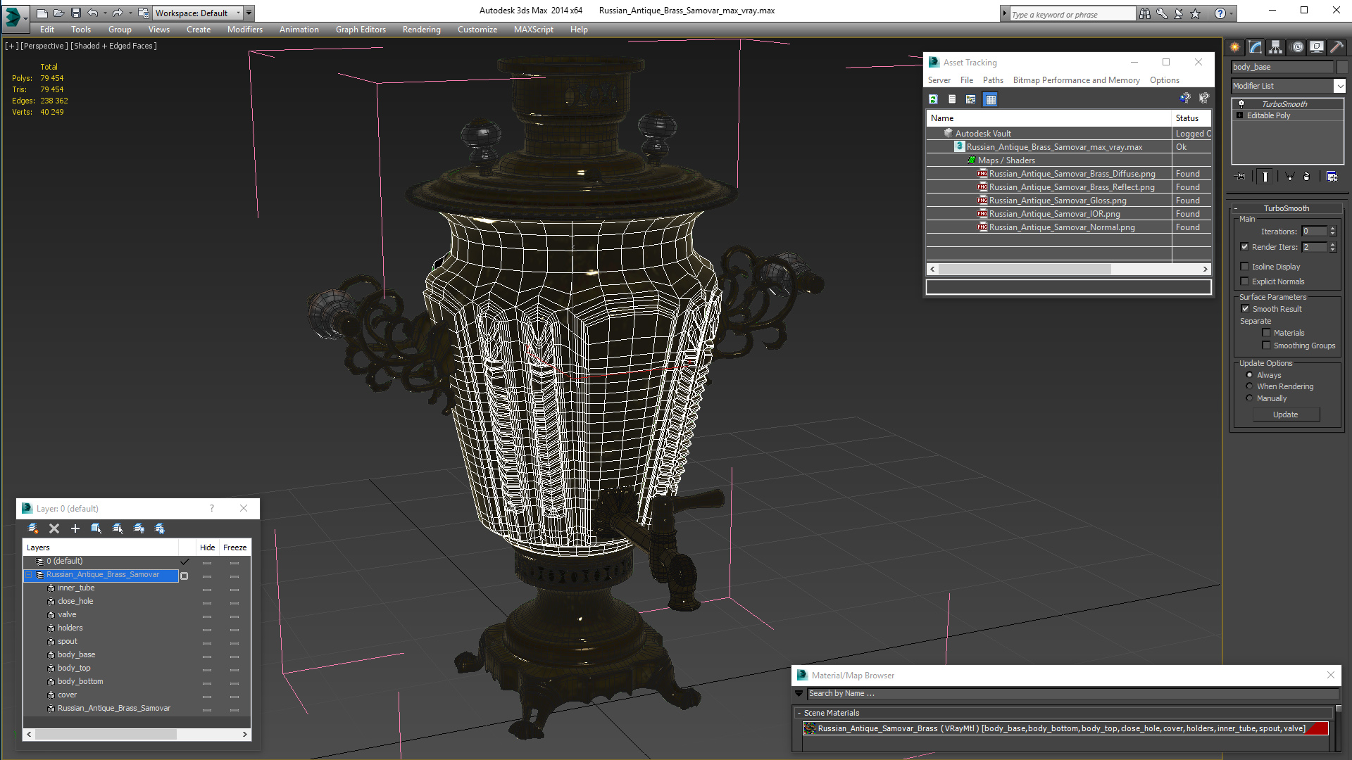 Russian Antique Brass Samovar 3D model