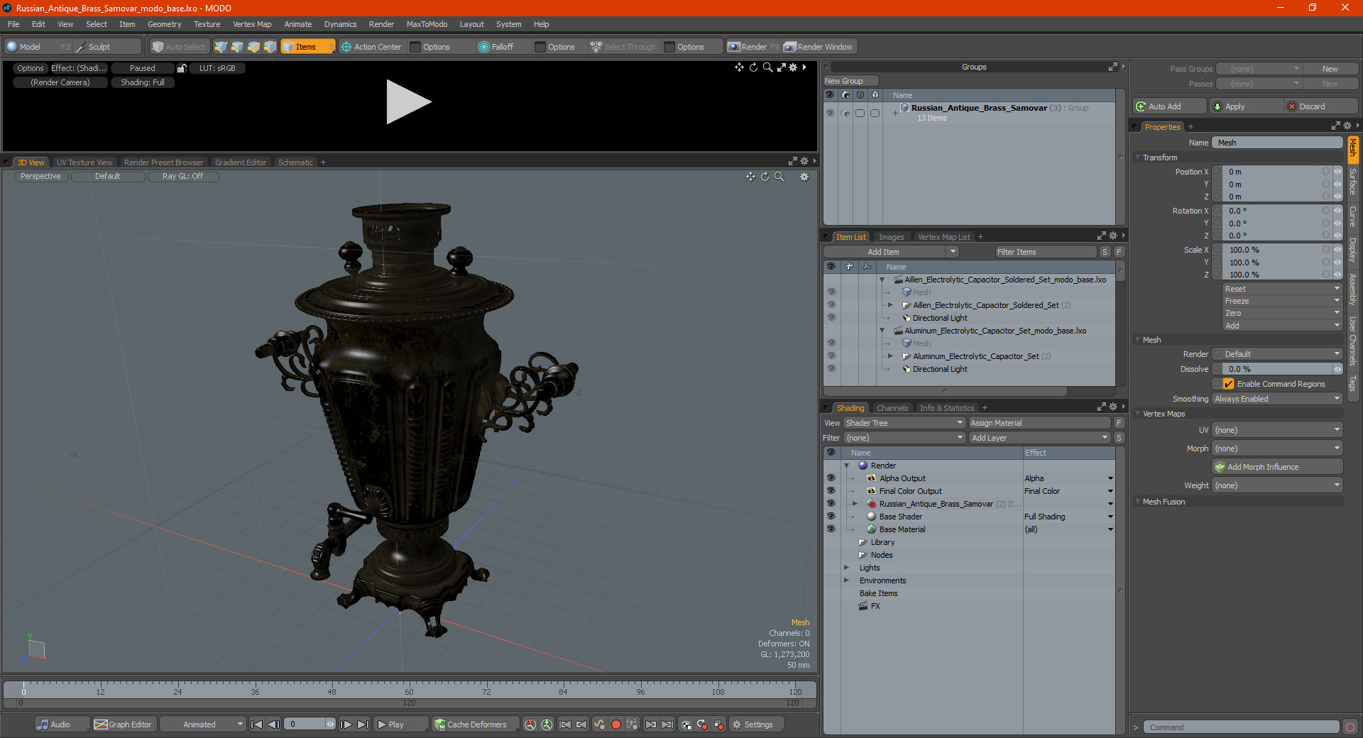 Russian Antique Brass Samovar 3D model