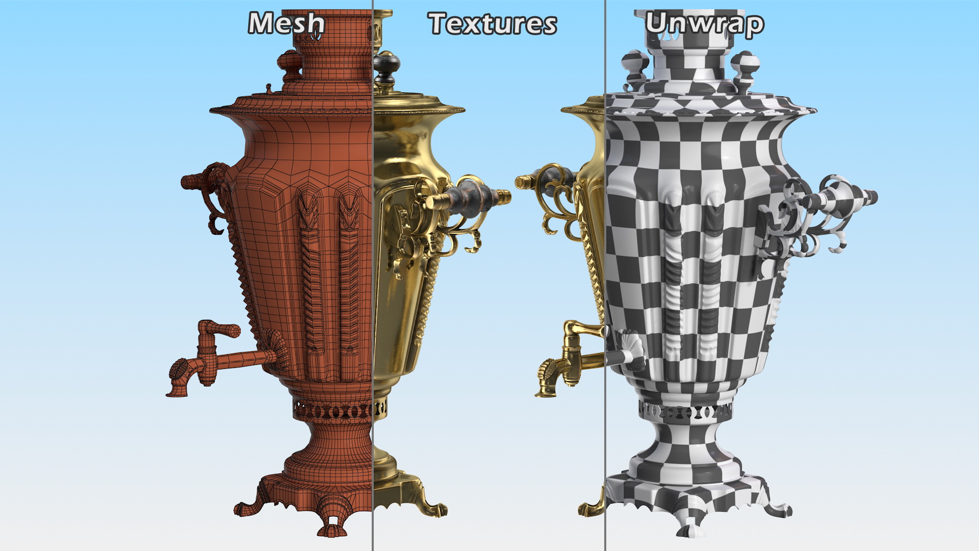 Russian Antique Brass Samovar 3D model