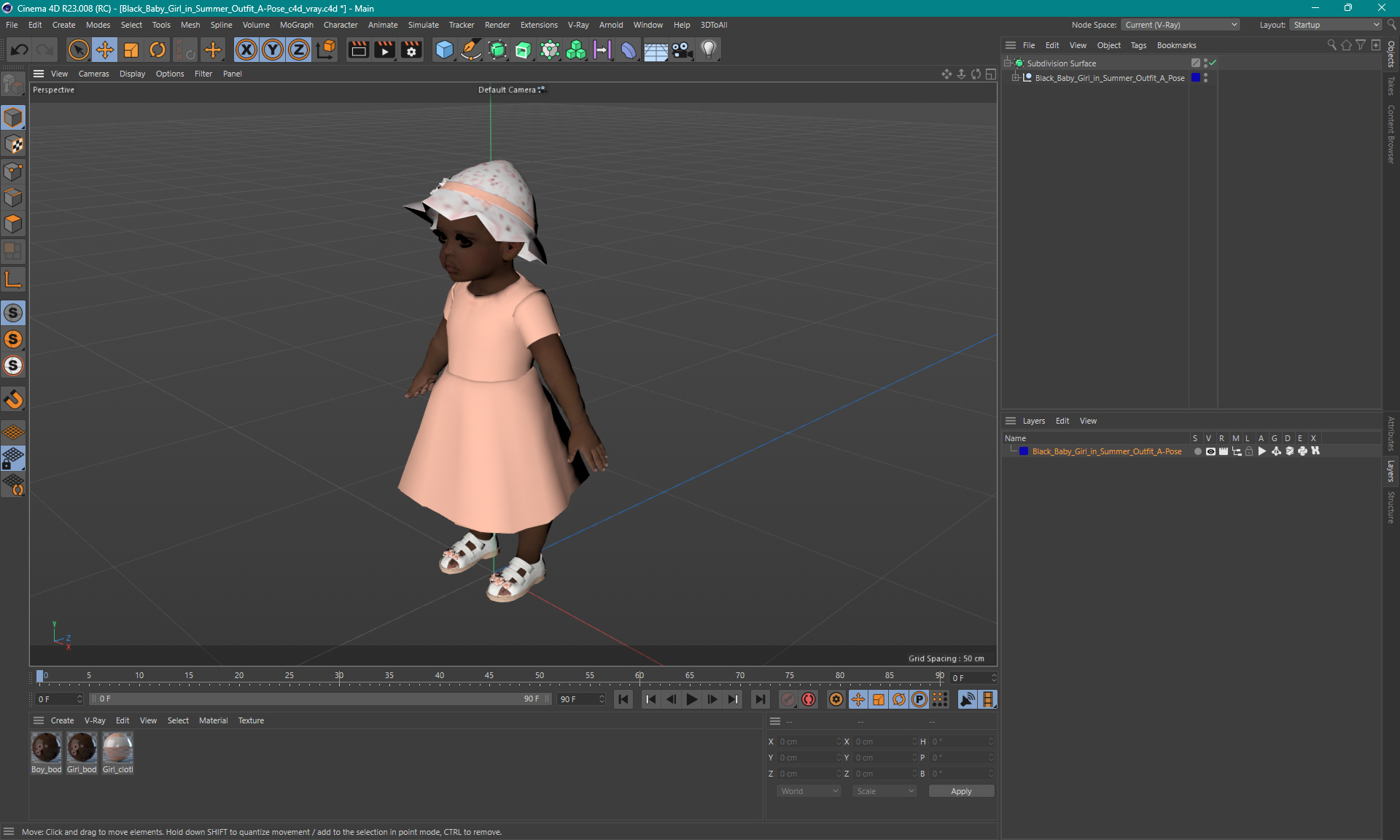 Black Baby Girl in Summer Outfit A-Pose 3D model