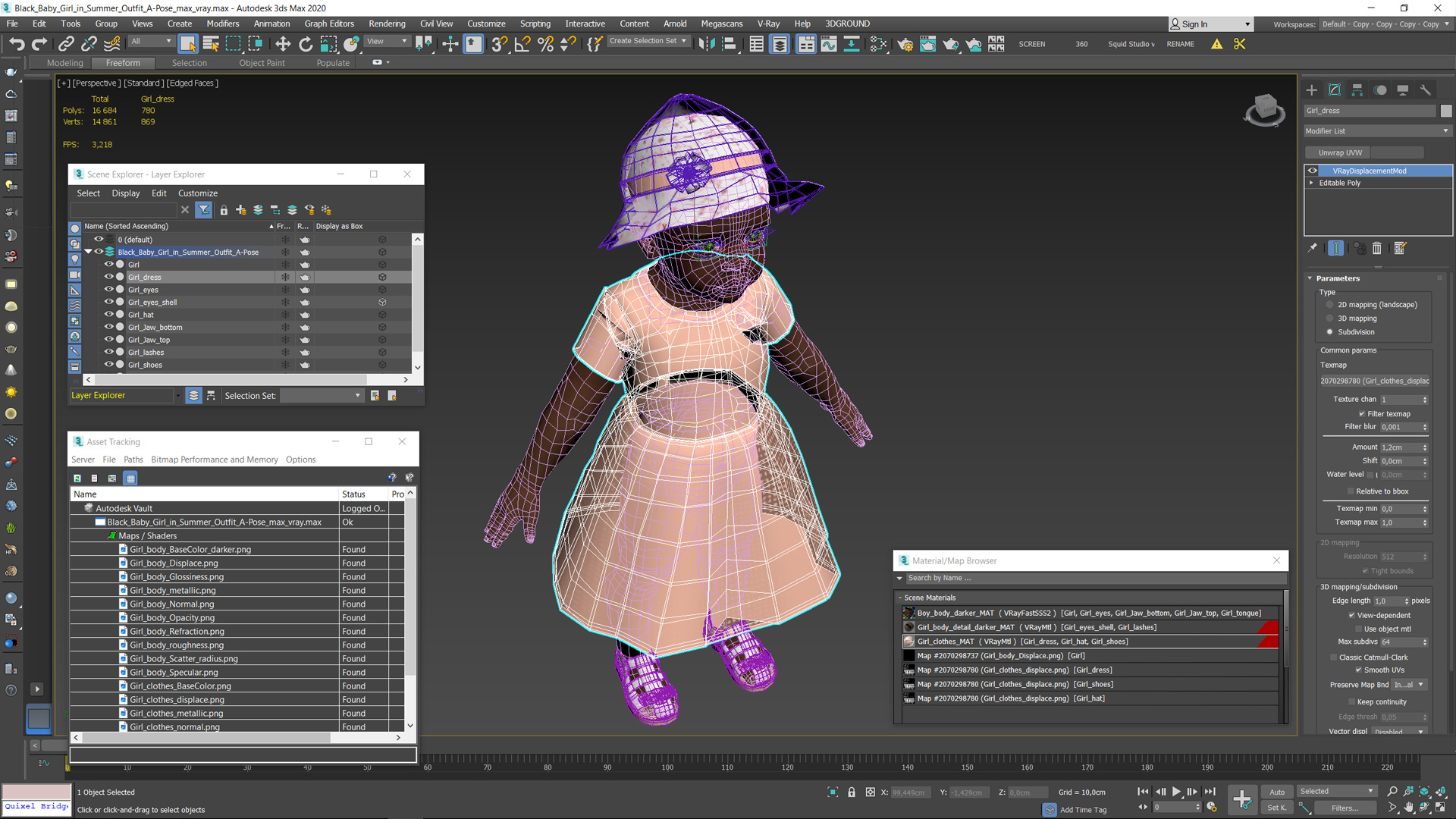 Black Baby Girl in Summer Outfit A-Pose 3D model