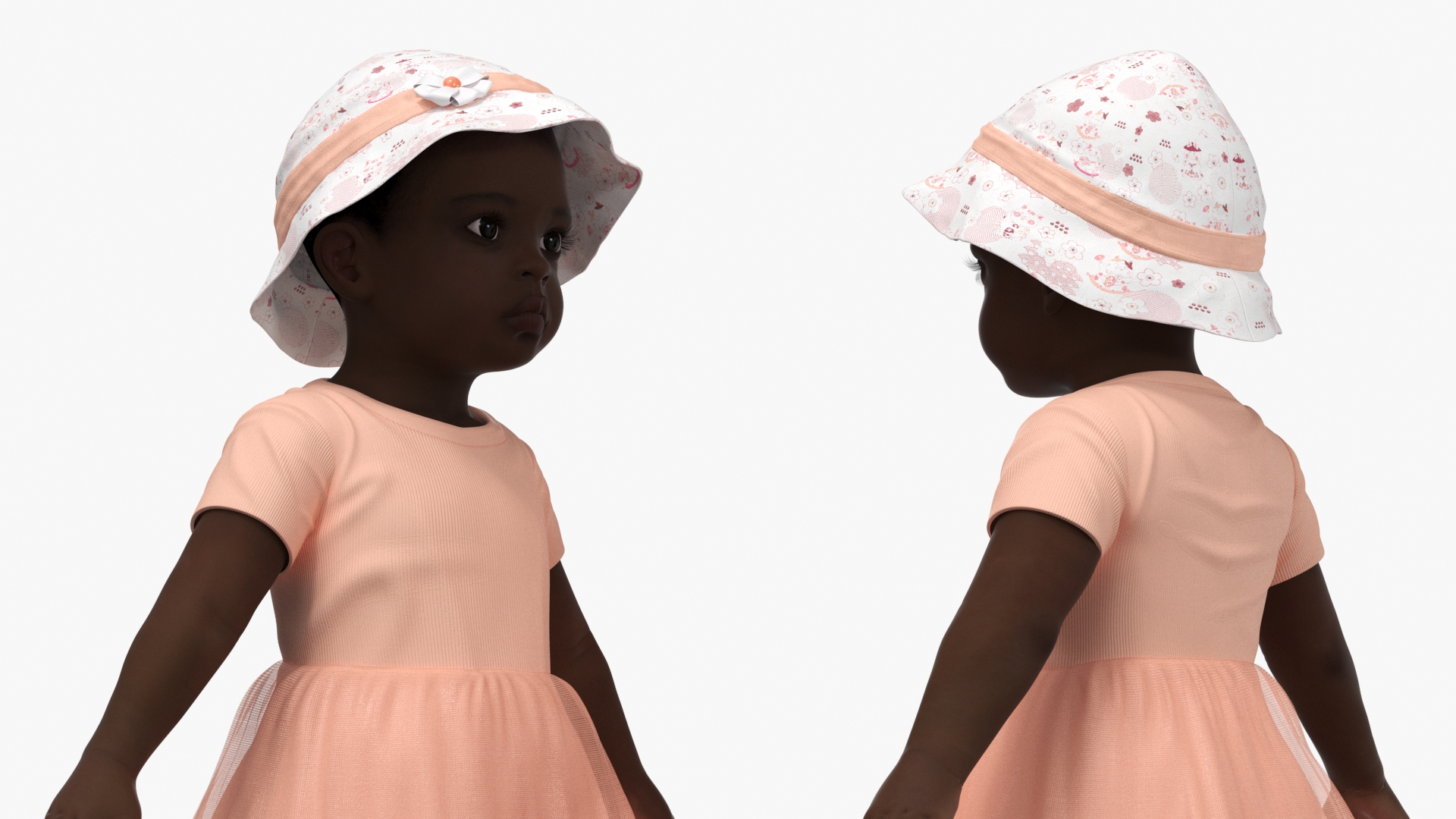 Black Baby Girl in Summer Outfit A-Pose 3D model