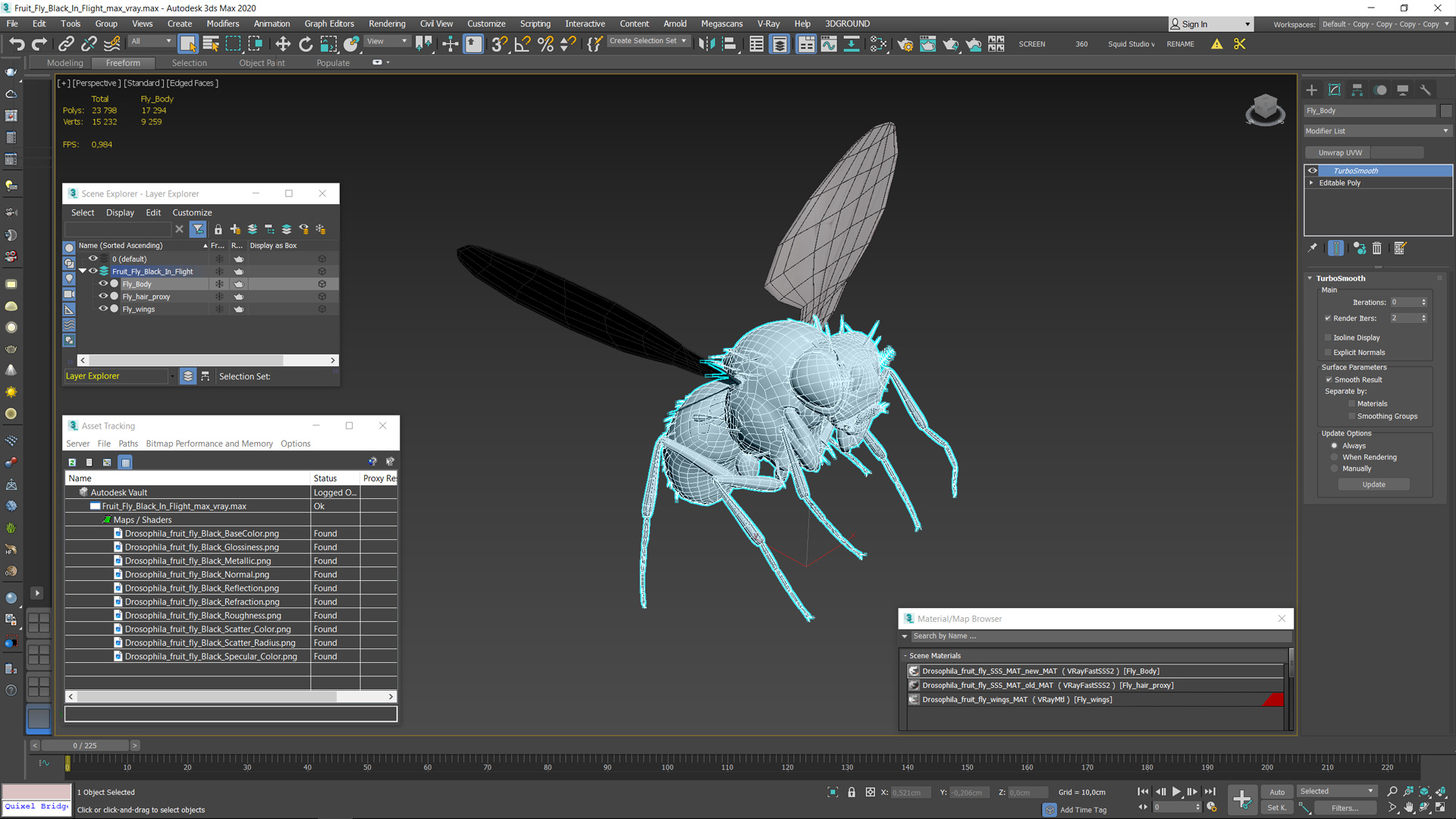 3D model Fruit Fly Black In Flight