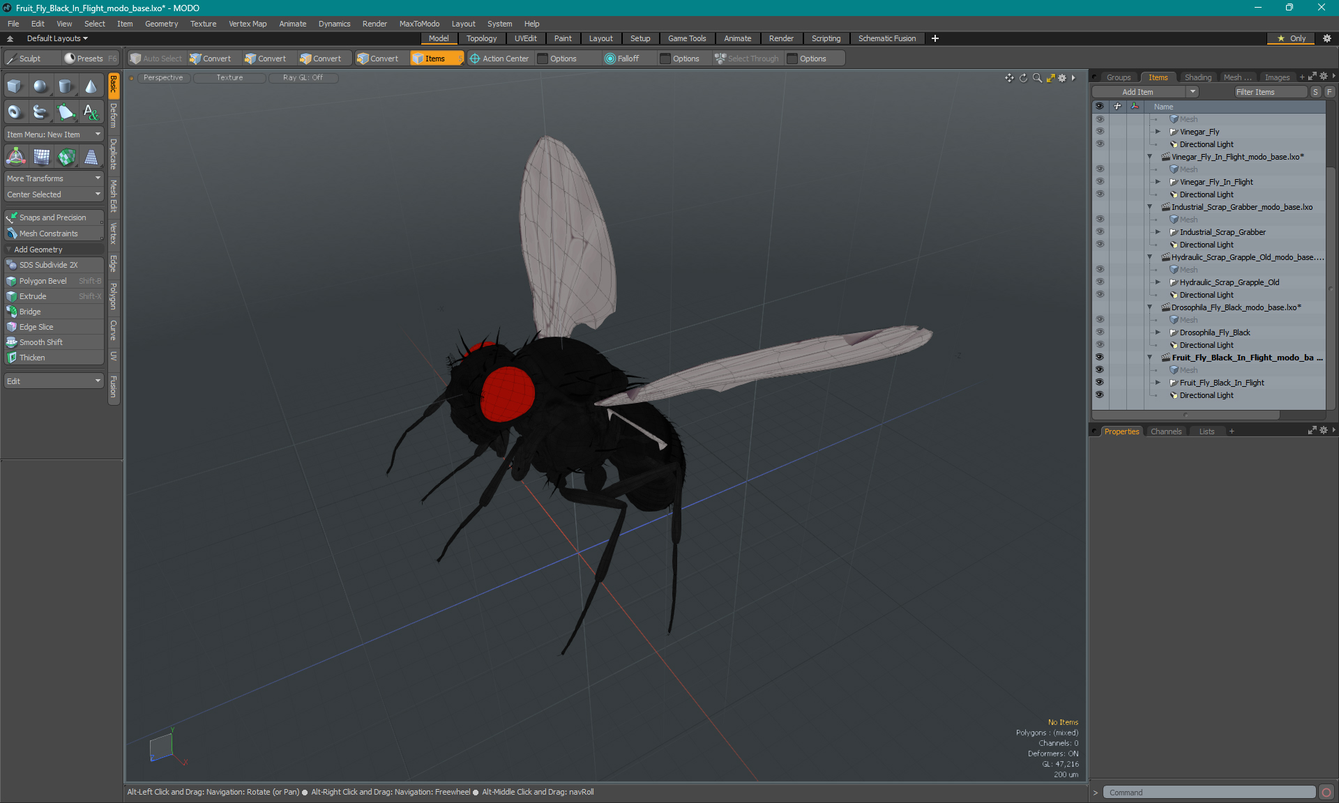 3D model Fruit Fly Black In Flight