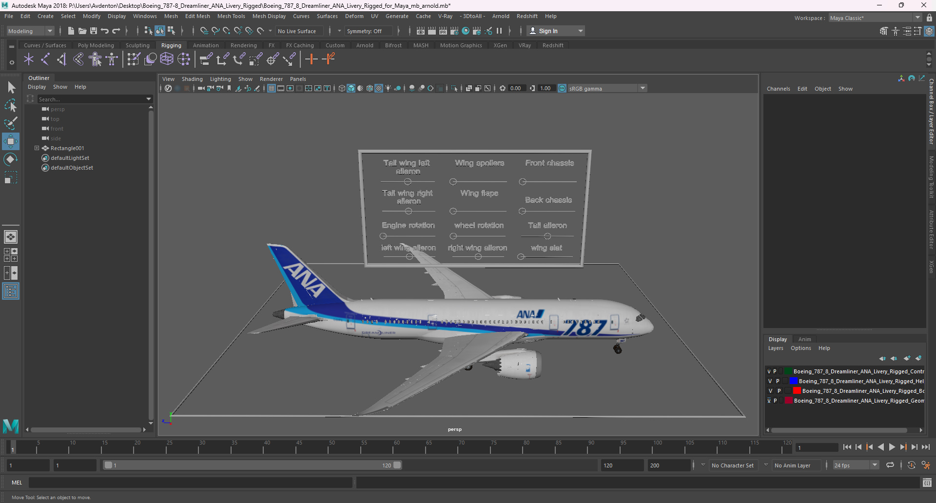 3D model Boeing 787-8 Dreamliner ANA Livery Rigged for Maya