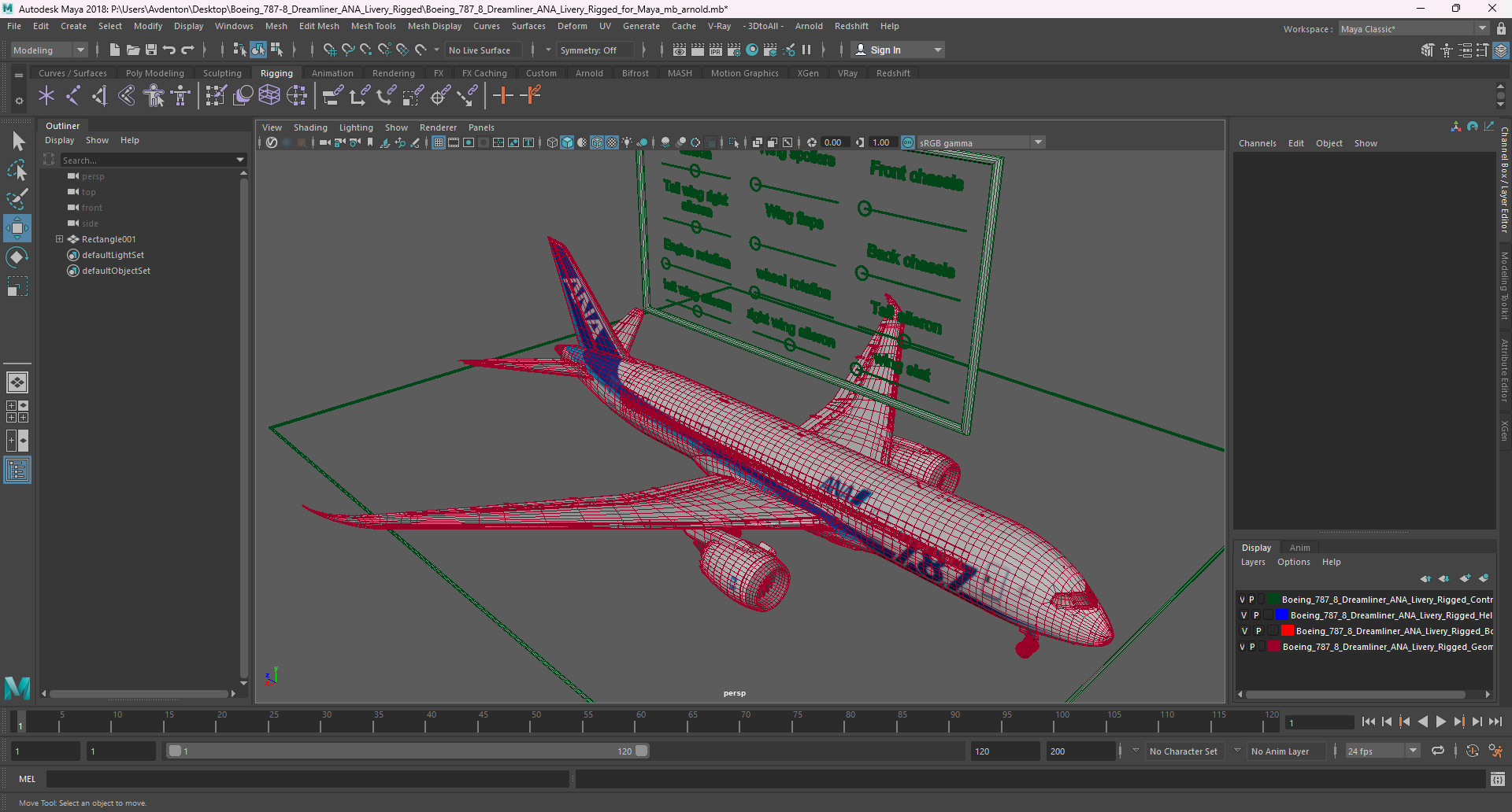 3D model Boeing 787-8 Dreamliner ANA Livery Rigged for Maya