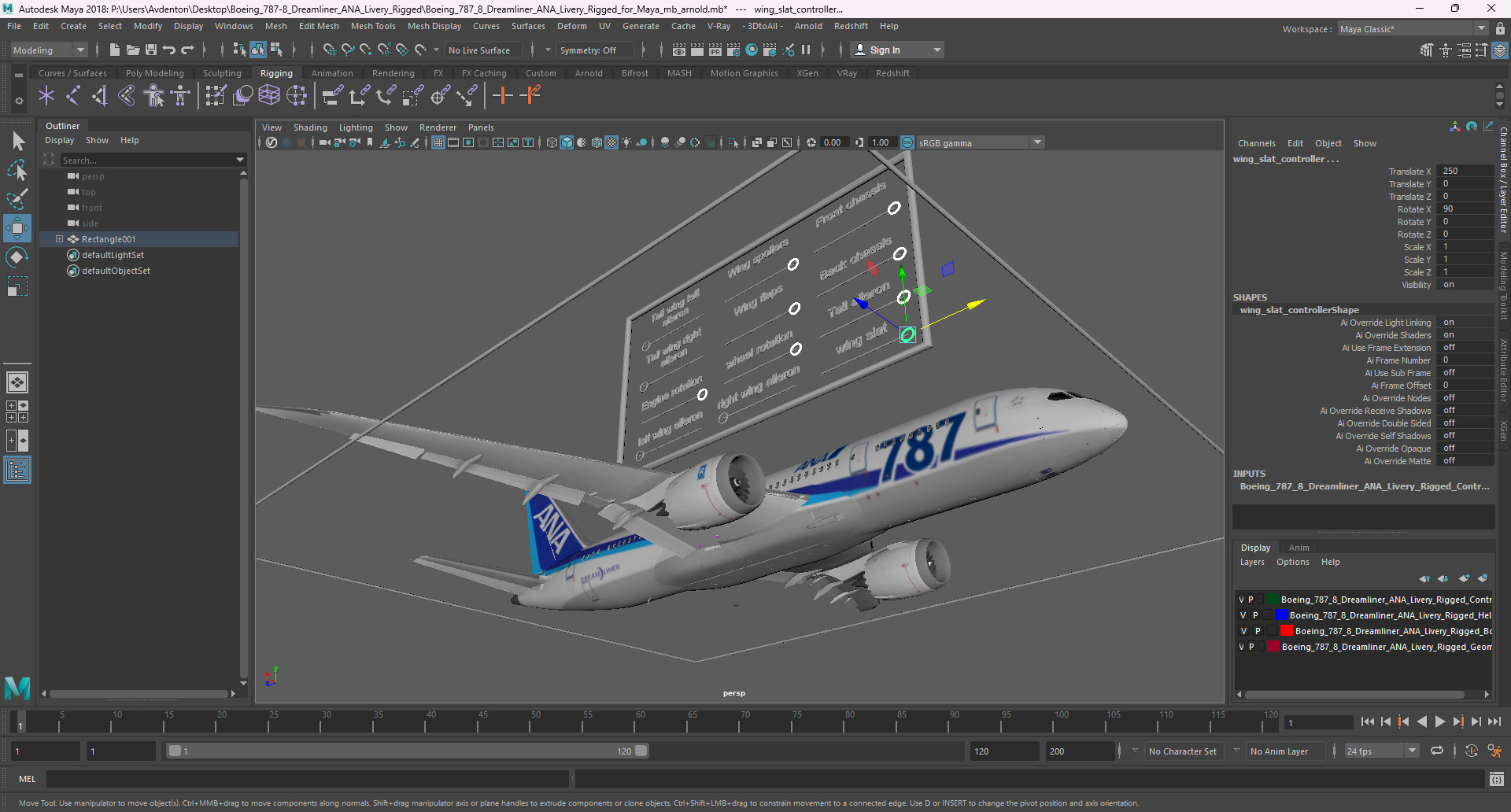 3D model Boeing 787-8 Dreamliner ANA Livery Rigged for Maya