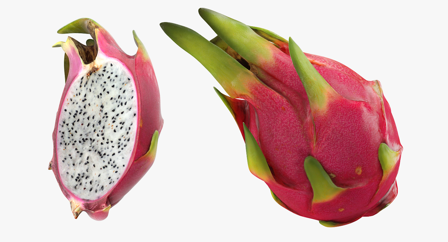 3D Whole and a Half Red Dragon Fruit model