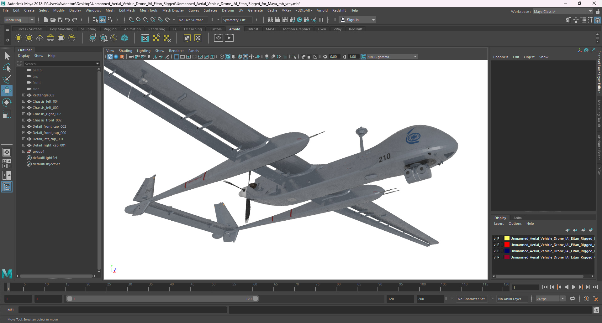 3D model Unmanned Aerial Vehicle Drone IAI Eitan Rigged for Maya