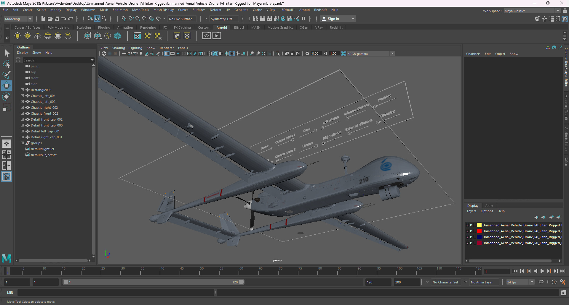 3D model Unmanned Aerial Vehicle Drone IAI Eitan Rigged for Maya