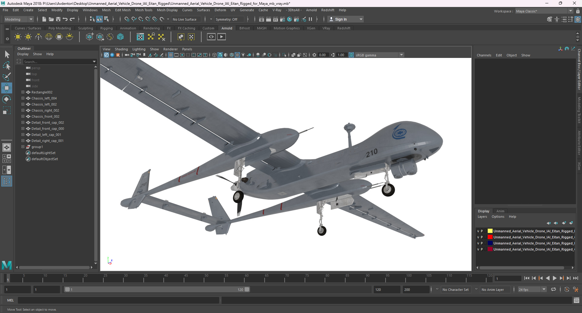 3D model Unmanned Aerial Vehicle Drone IAI Eitan Rigged for Maya