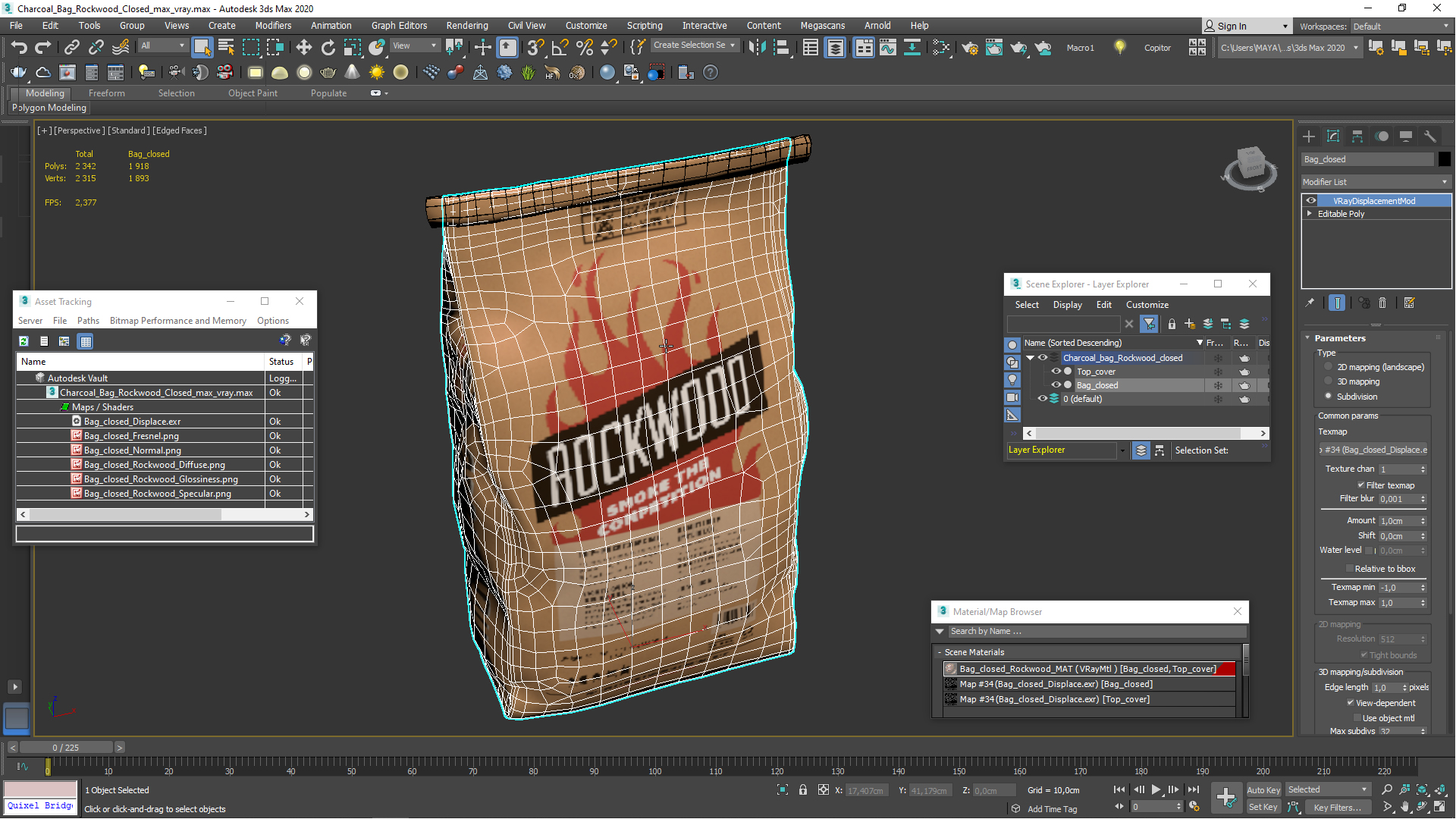 3D Charcoal Bag Rockwood Closed model