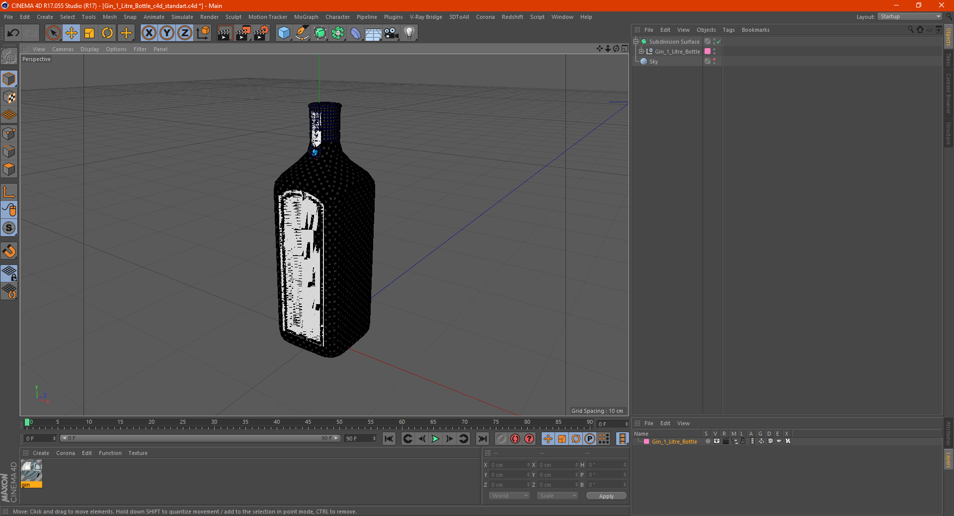 3D Gin 1 Litre Bottle model