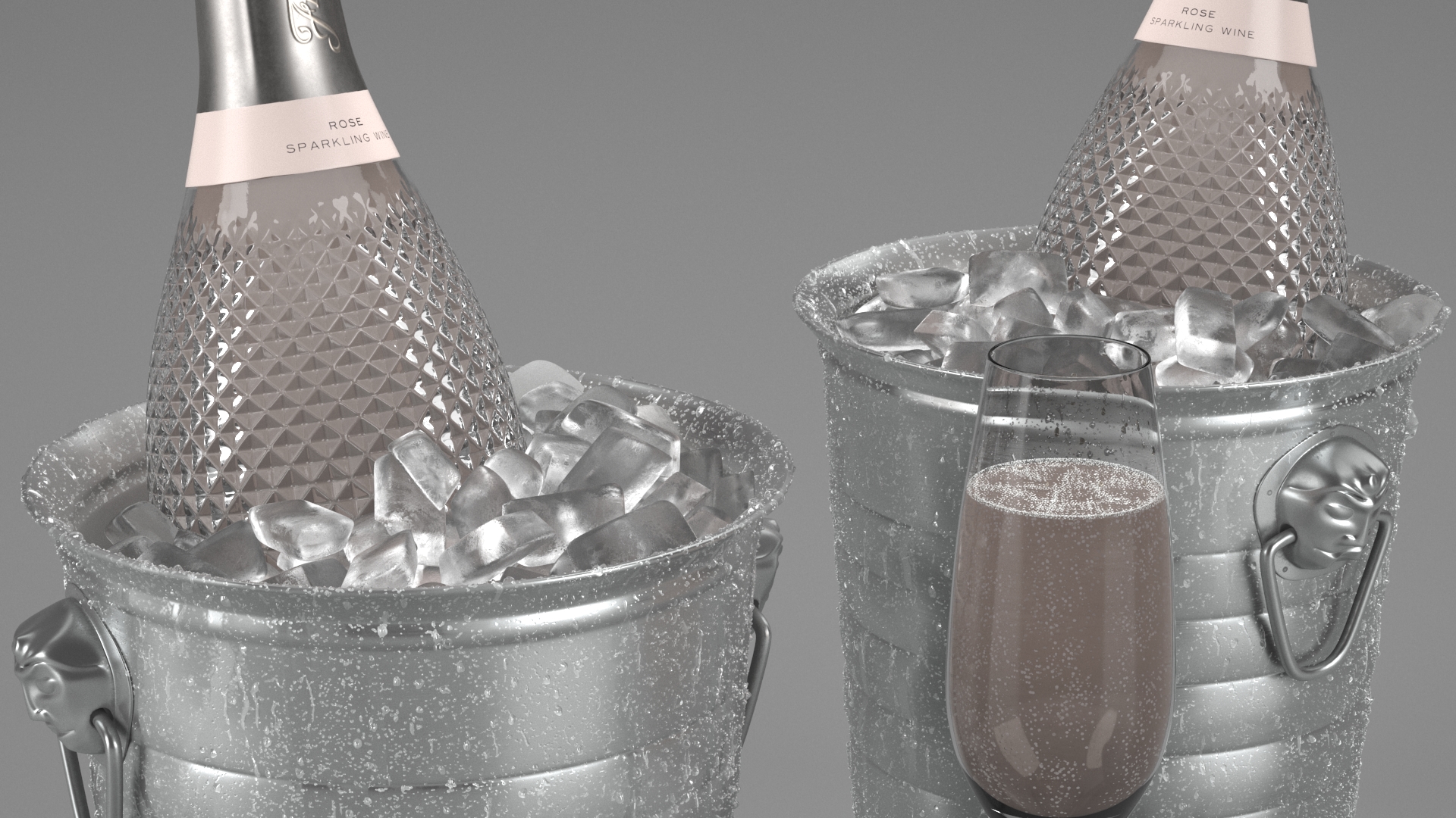 3D Sparkling Wine Freixenet Rose in a Bucket of Ice model