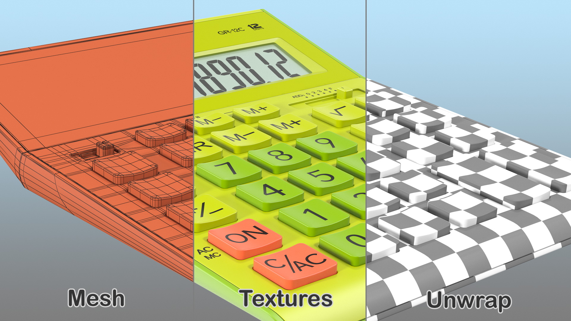 3D model Casio GR-12C Yellow Calculator