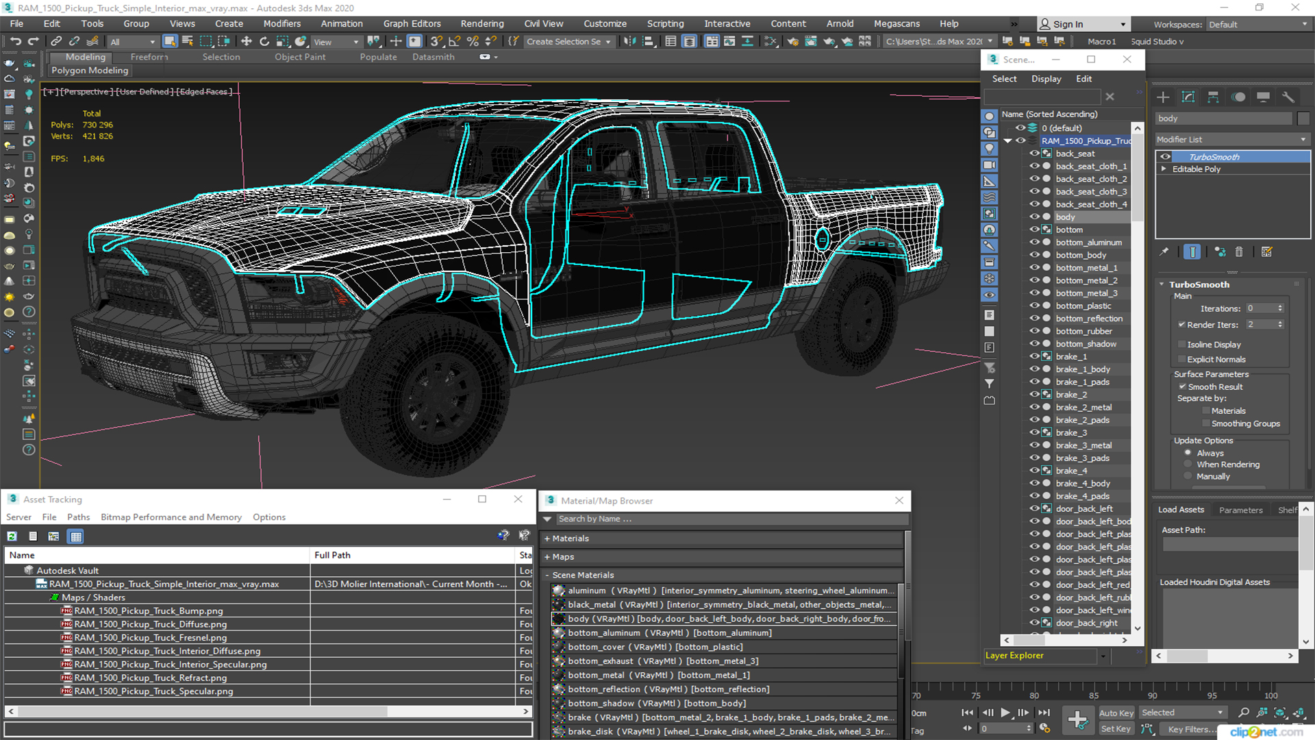 RAM 1500 Pickup Truck Simple Interior 3D