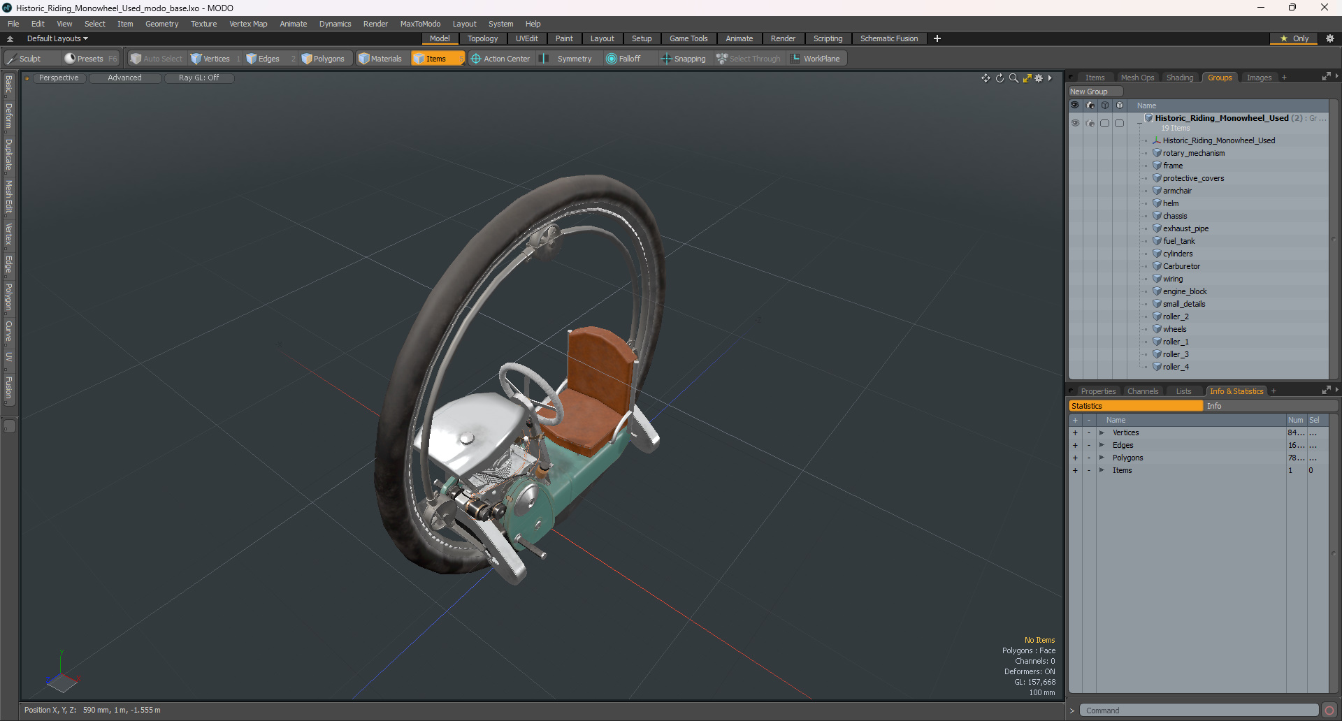 3D model Historic Riding Monowheel Used