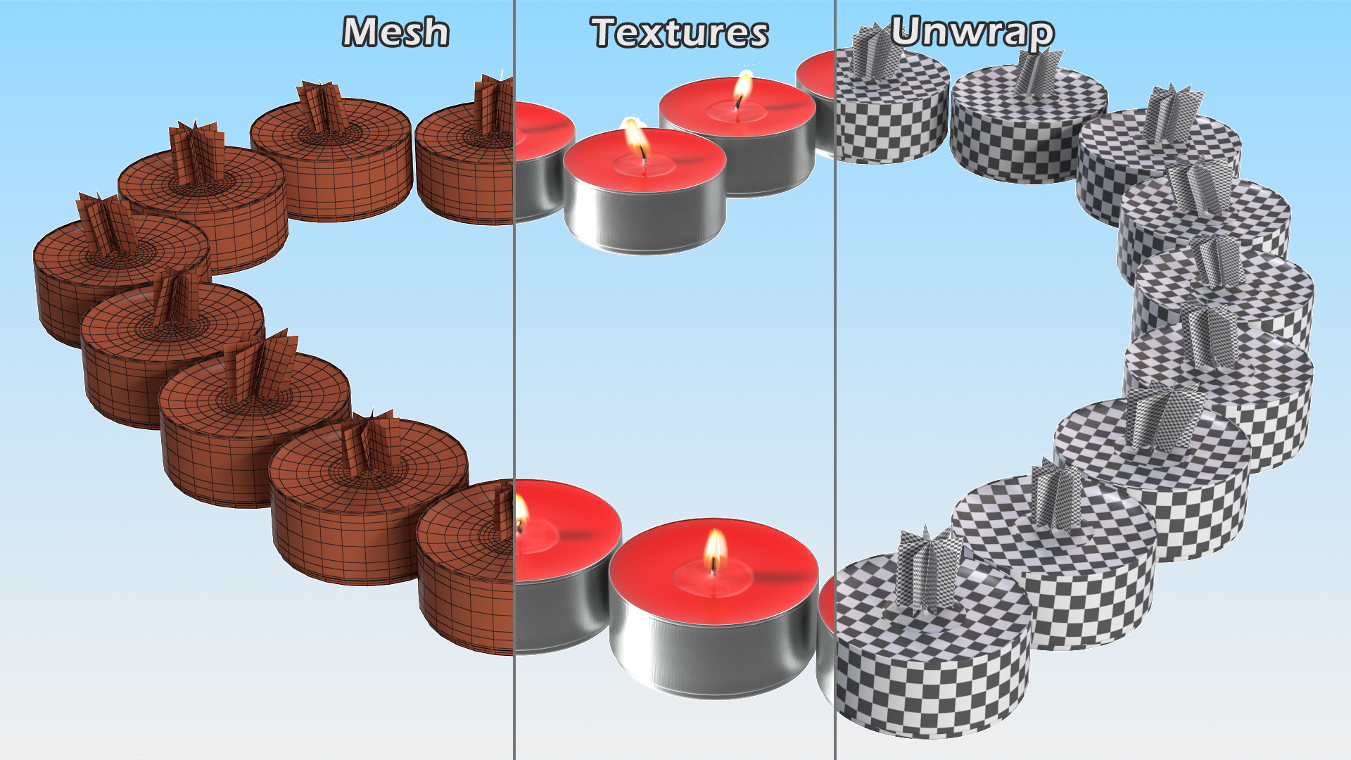 Red Tea Light Candles Heart Shaped 3D model