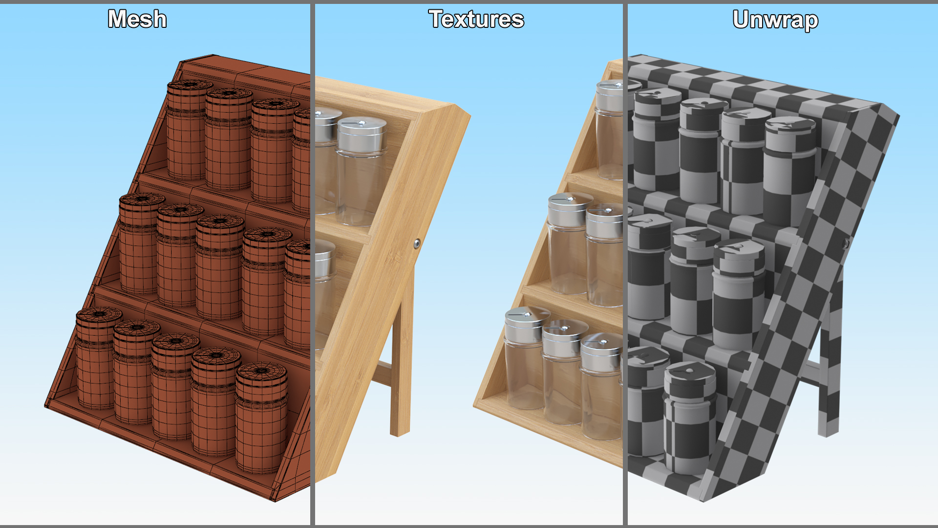 3D Wooden Spice Rack with Empty Jars model