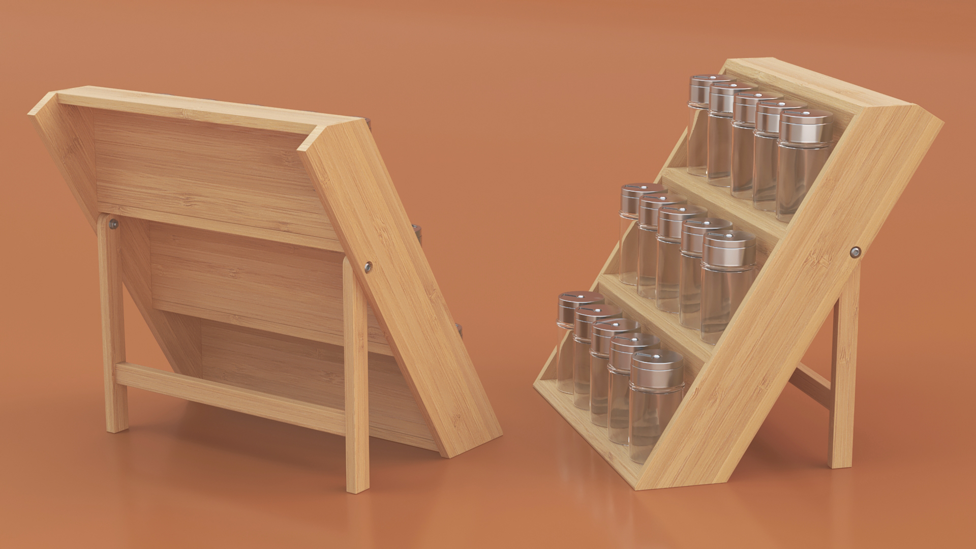 3D Wooden Spice Rack with Empty Jars model