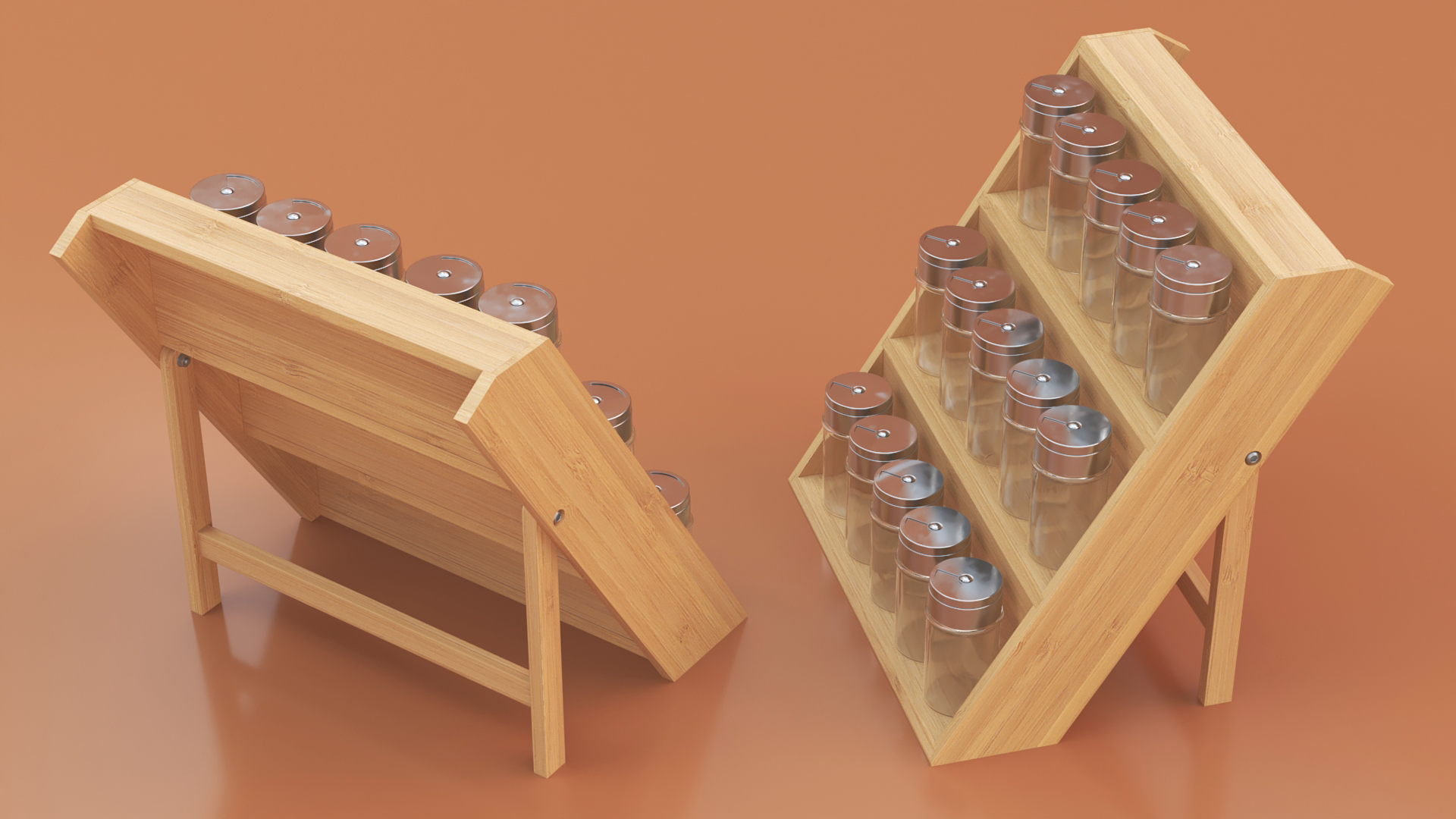 3D Wooden Spice Rack with Empty Jars model