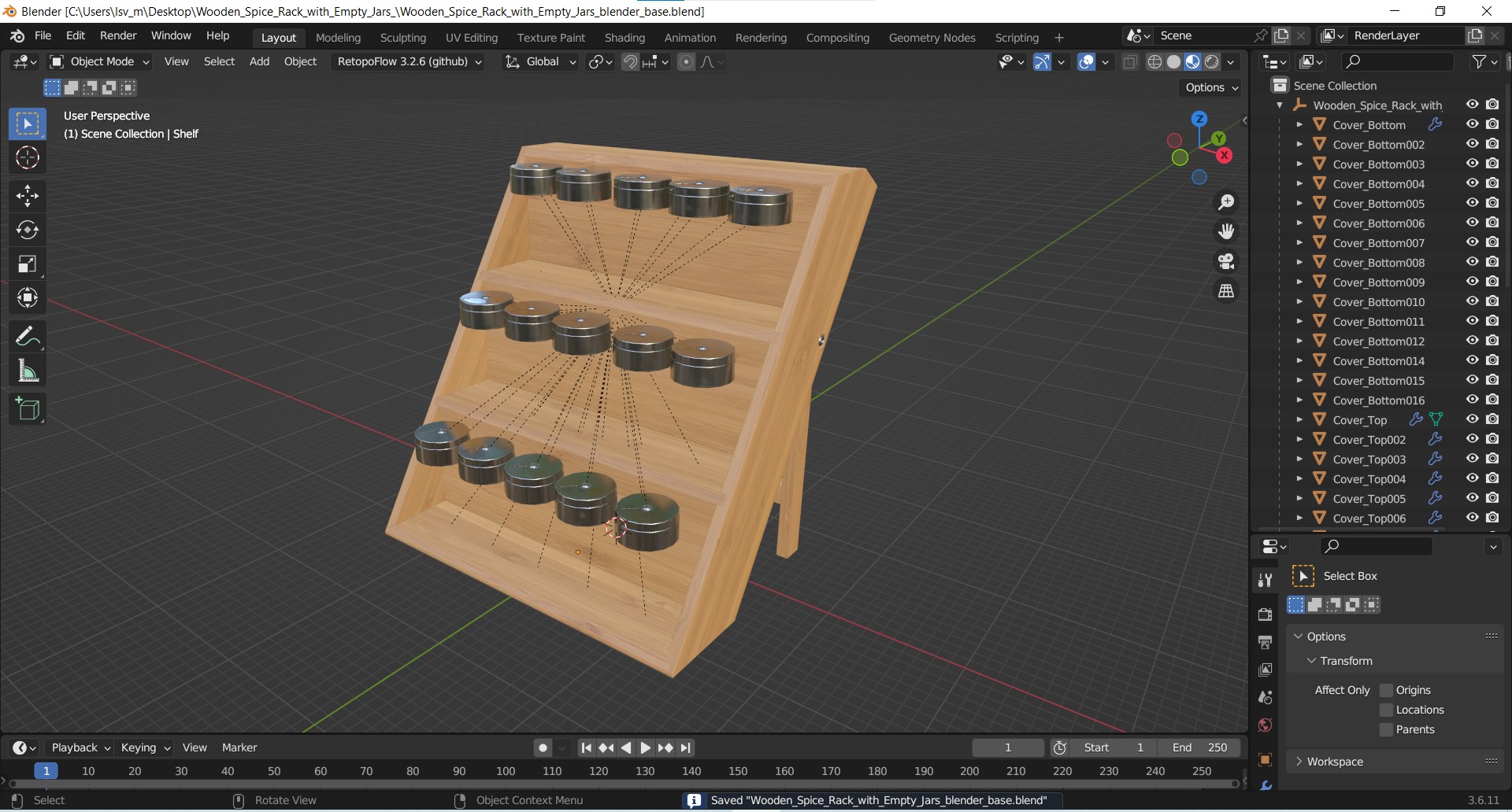 3D Wooden Spice Rack with Empty Jars model