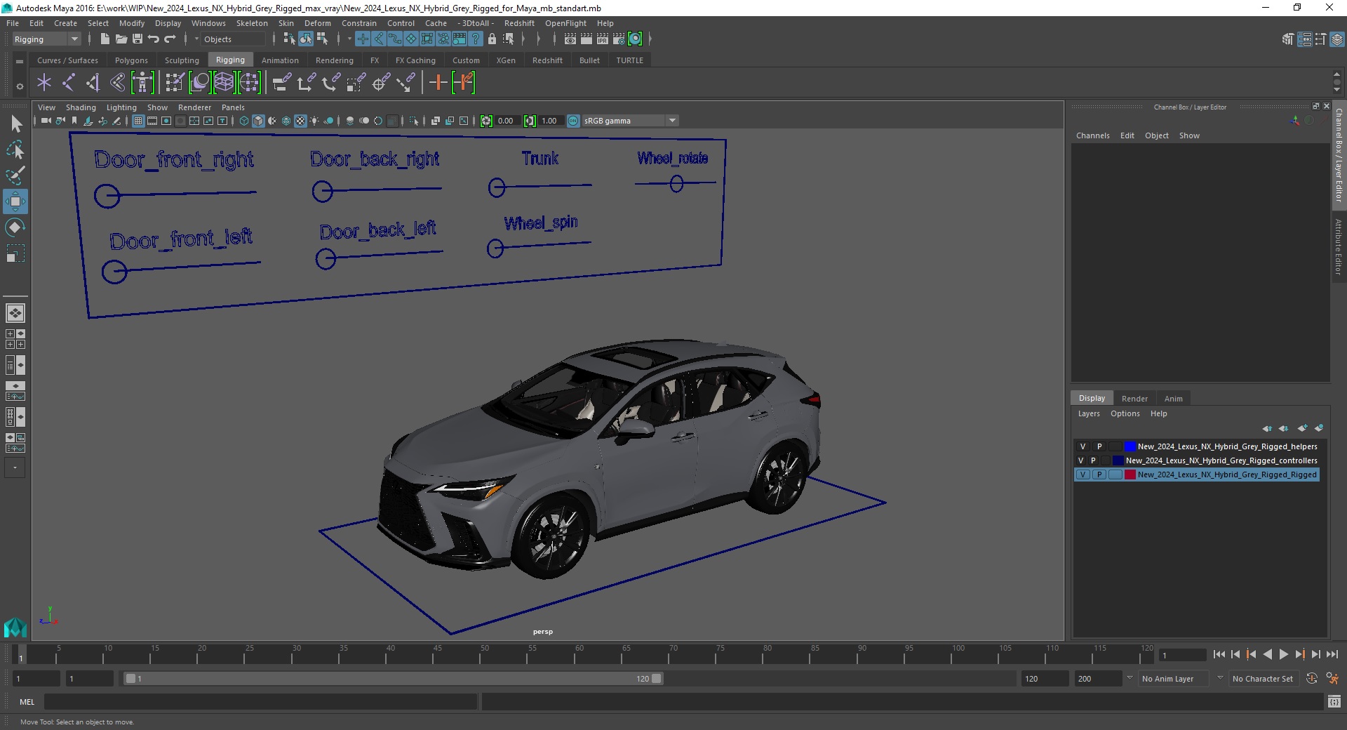 3D model New 2024 Lexus NX Hybrid Grey Rigged for Maya