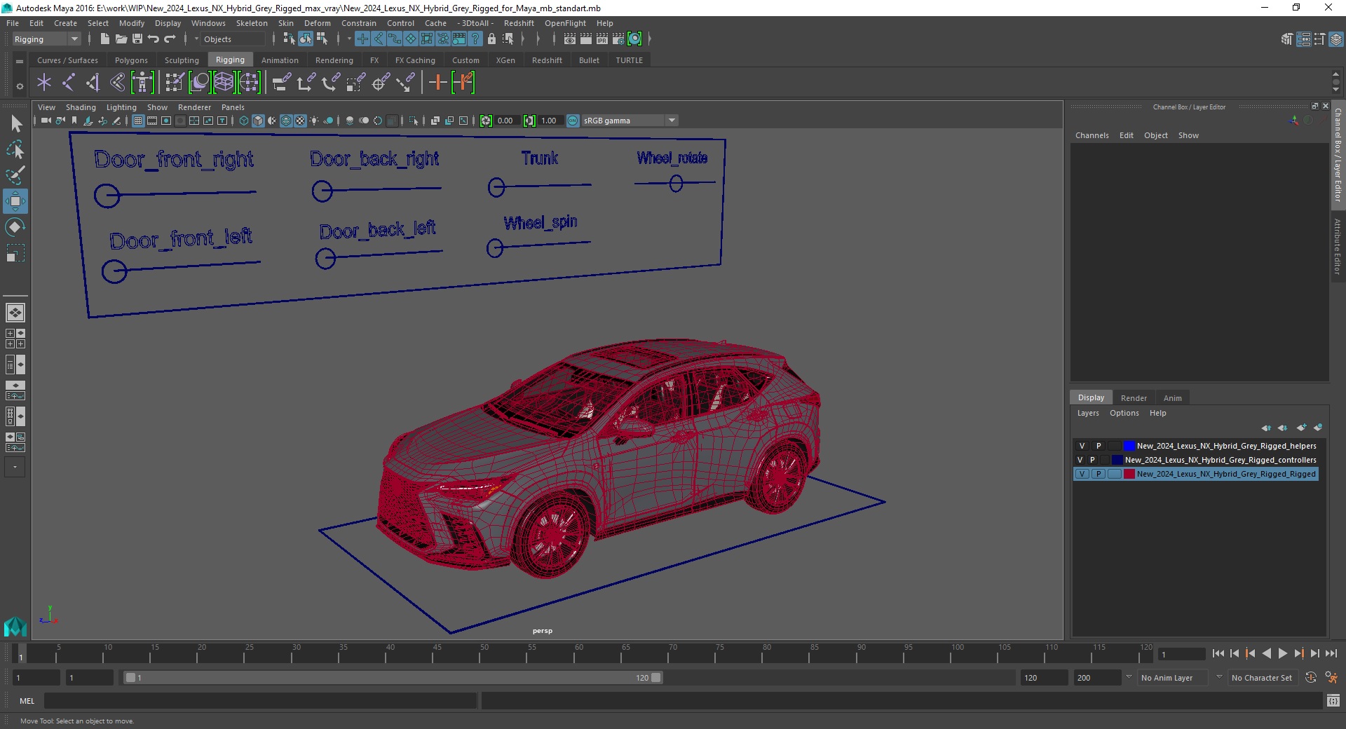 3D model New 2024 Lexus NX Hybrid Grey Rigged for Maya