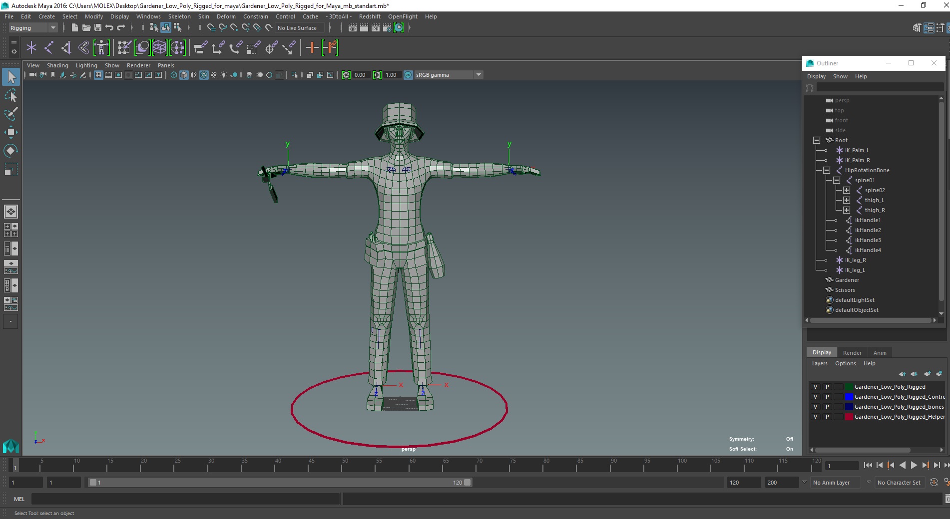 3D Gardener Low Poly Rigged for Maya model