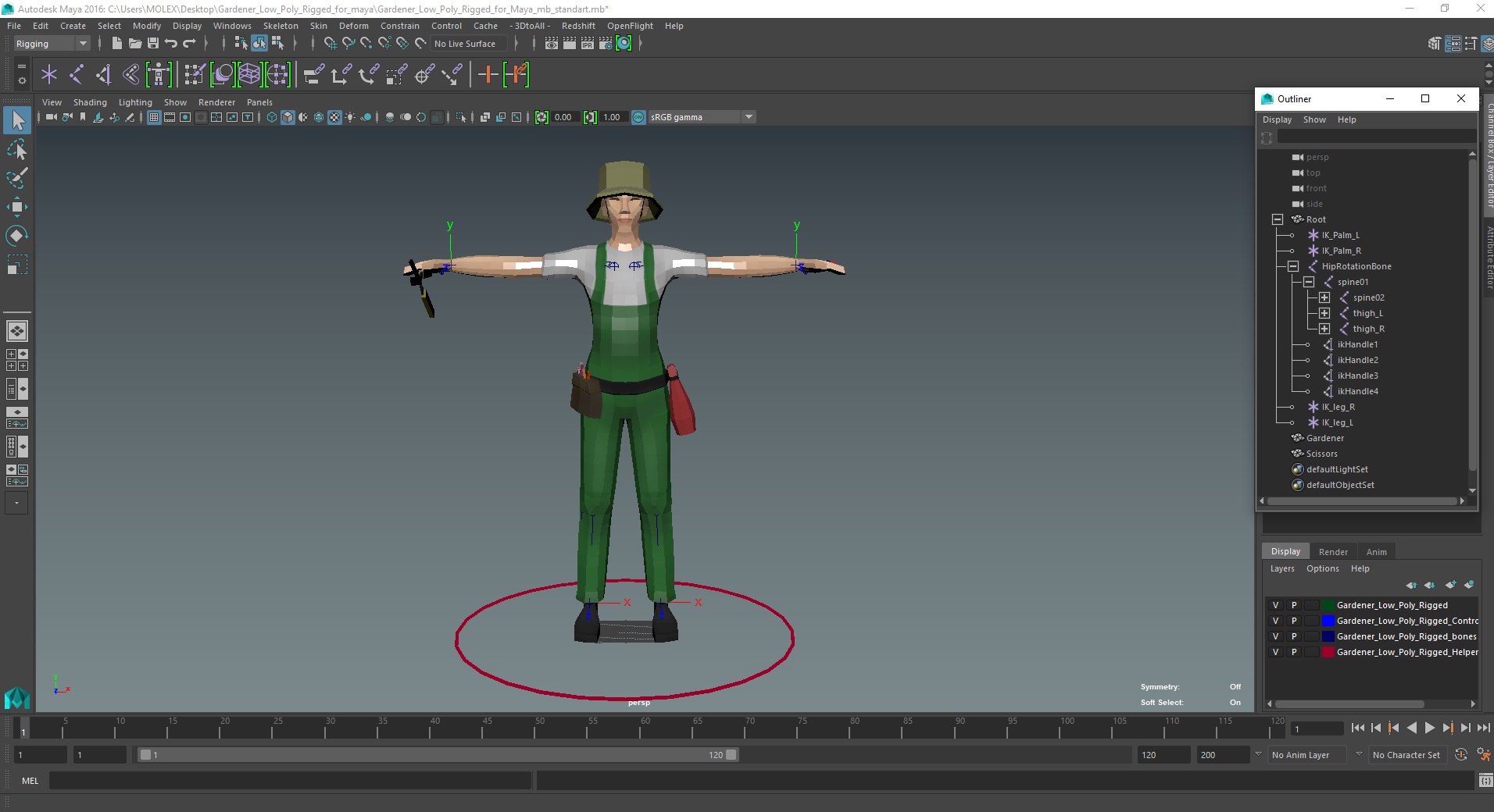 3D Gardener Low Poly Rigged for Maya model