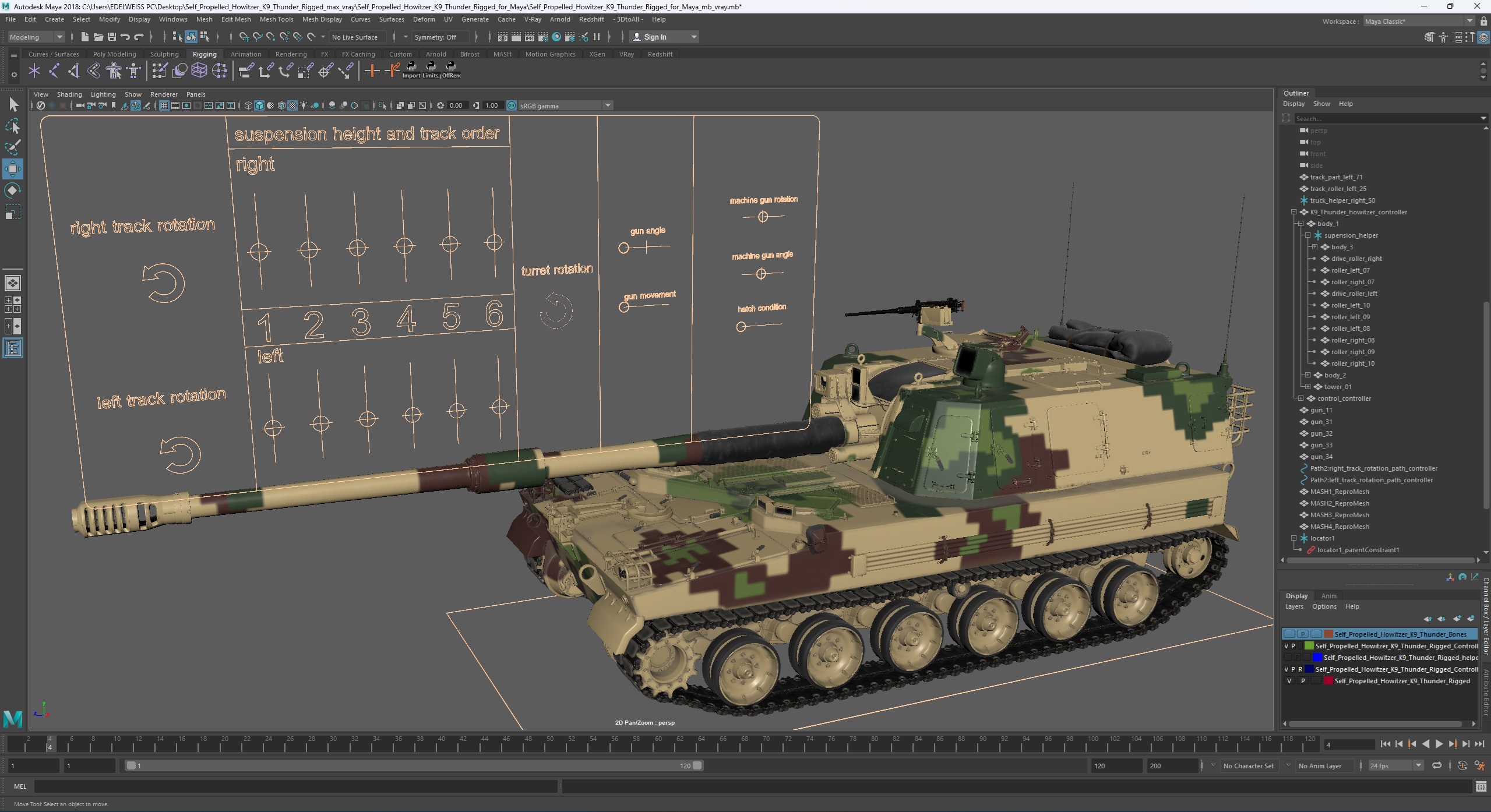 3D model Self Propelled Howitzer K9 Thunder Rigged for Maya