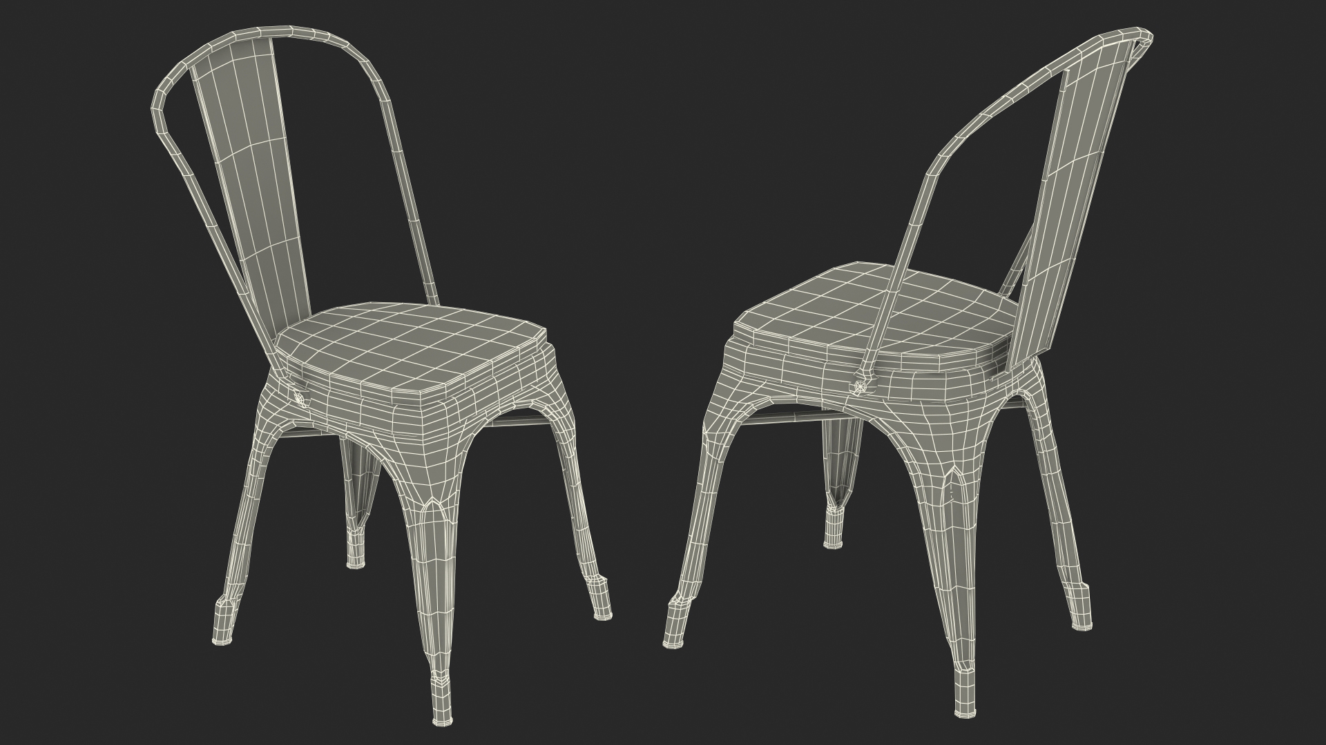 Bronze Stackable Chair Wooden Seat 3D model