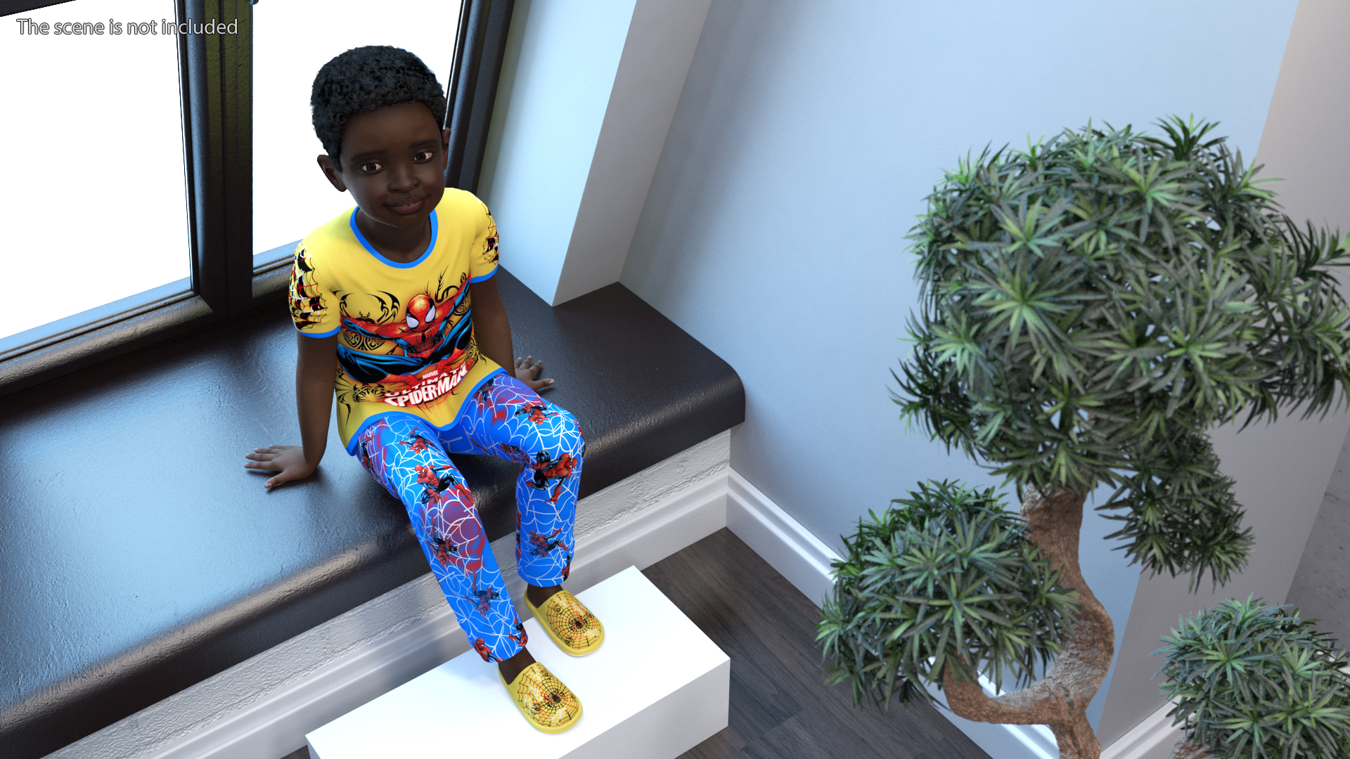 Black Child Boy Home Style Sitting Pose 3D model