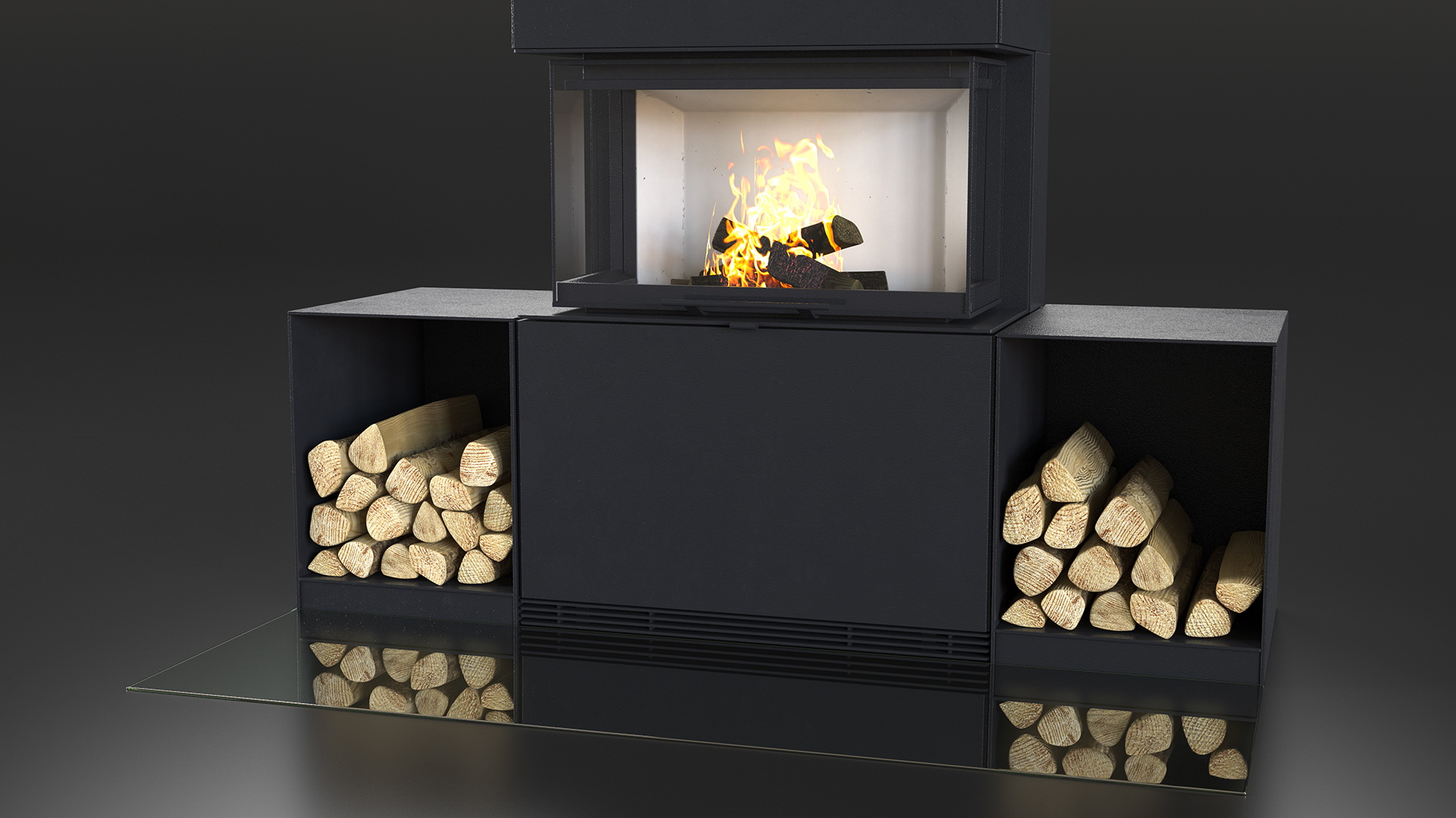 3D Wood Burning Fireplace Contura i51 with Log Storage