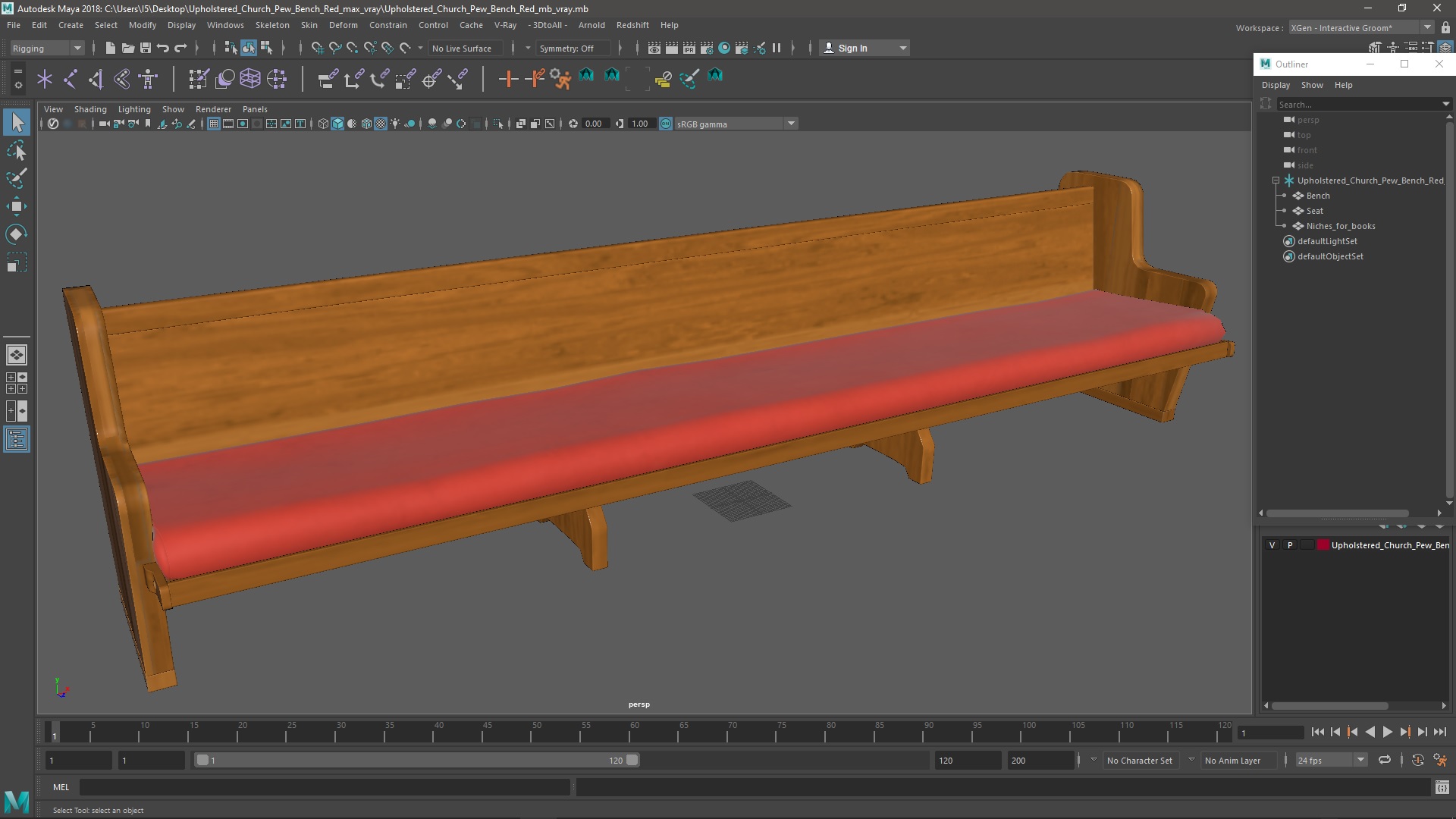 Upholstered Church Pew Bench Red 3D