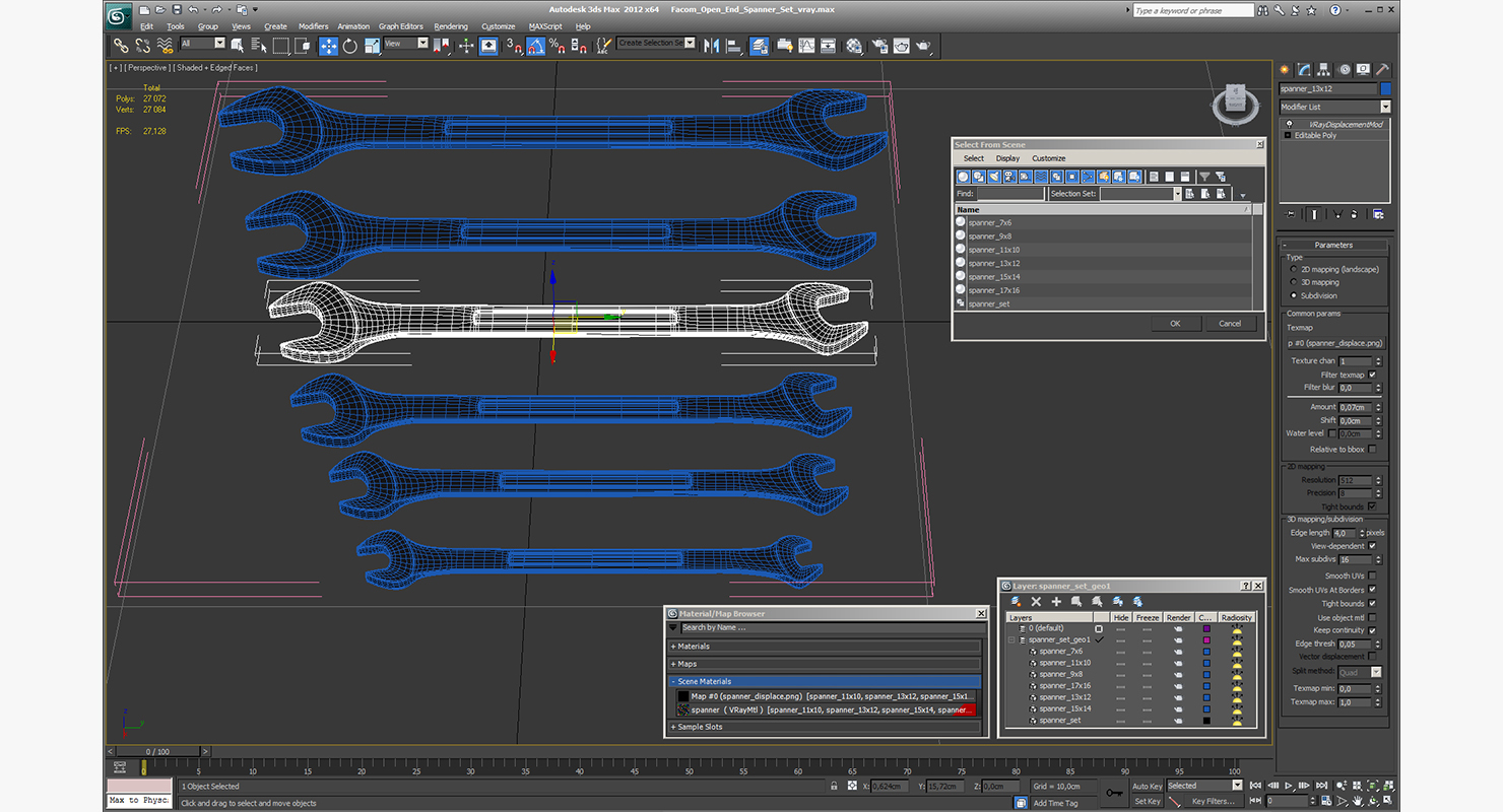 3D Facom Open End Spanner Set