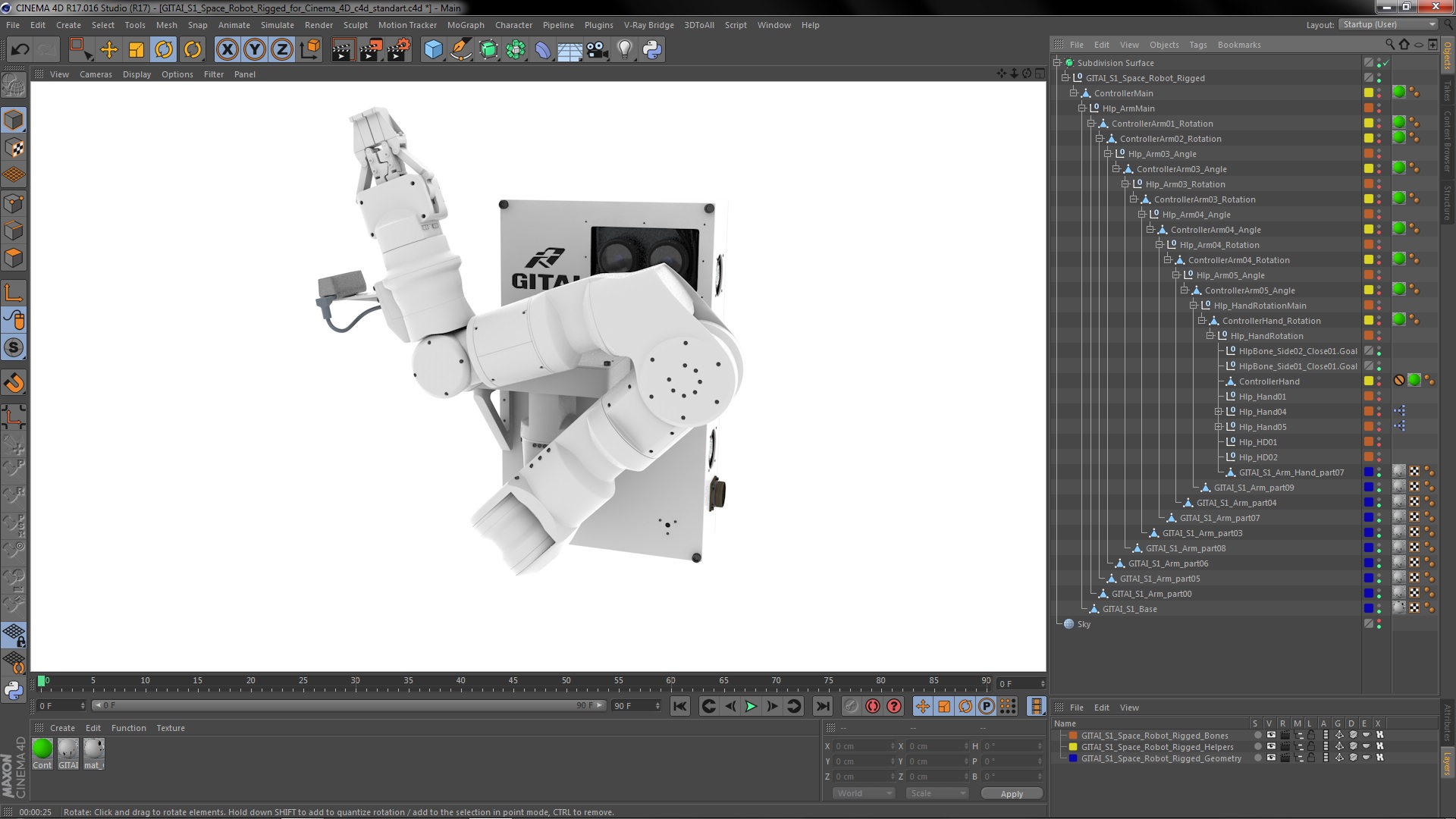 3D GITAI S1 Space Robot Rigged for Cinema 4D