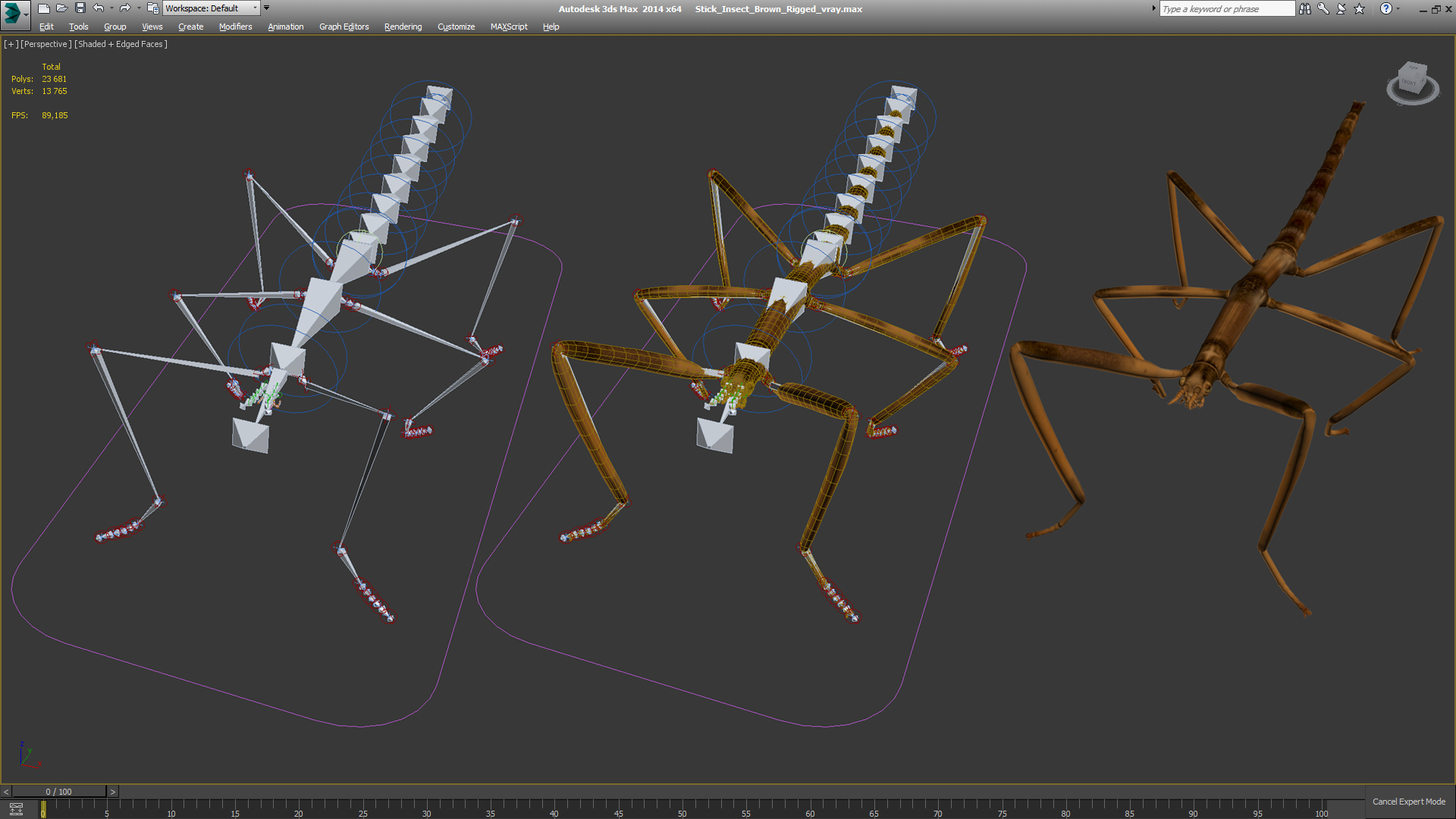 3D model Stick Insect Brown Rigged