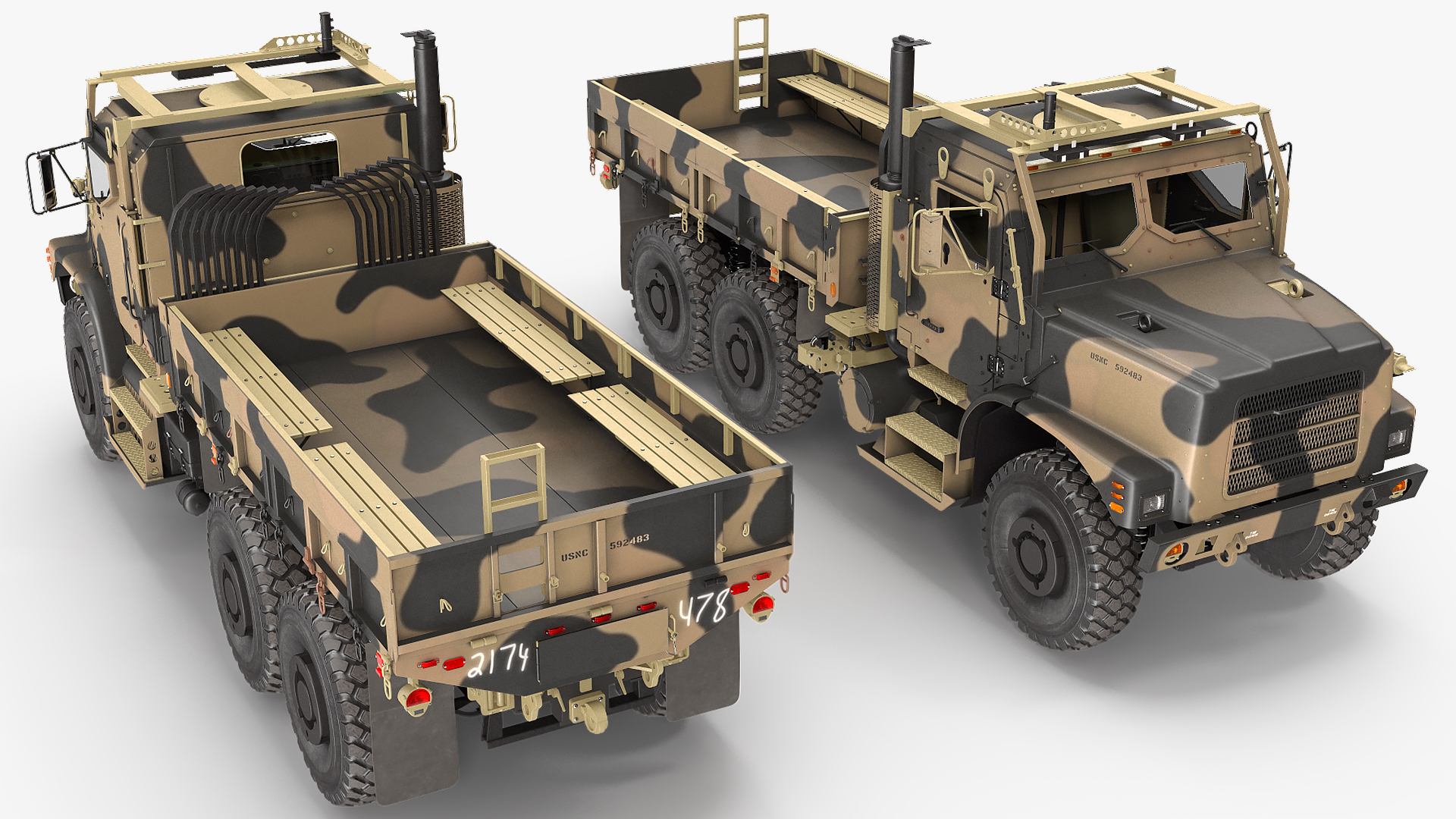 3D Military Medium Cargo Truck 6x6 Sand Camo