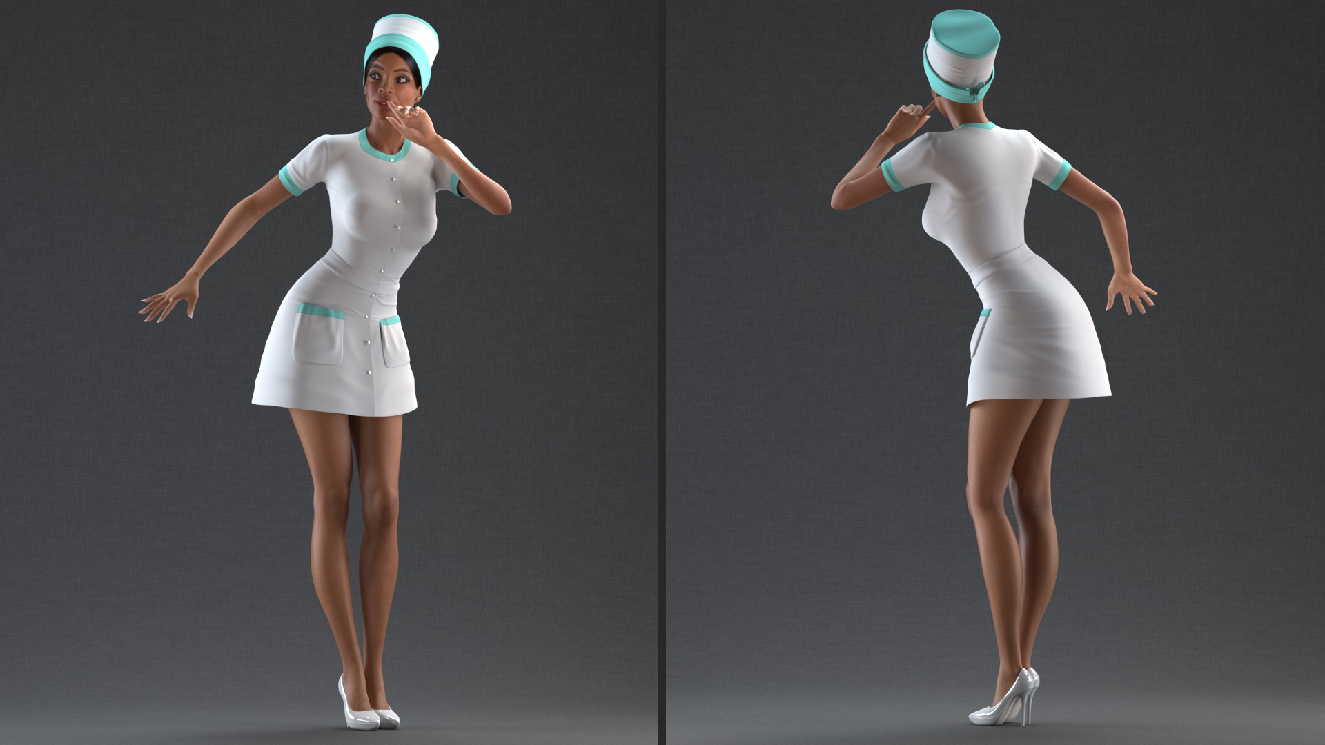 3D model Light Skinned Black Nurse