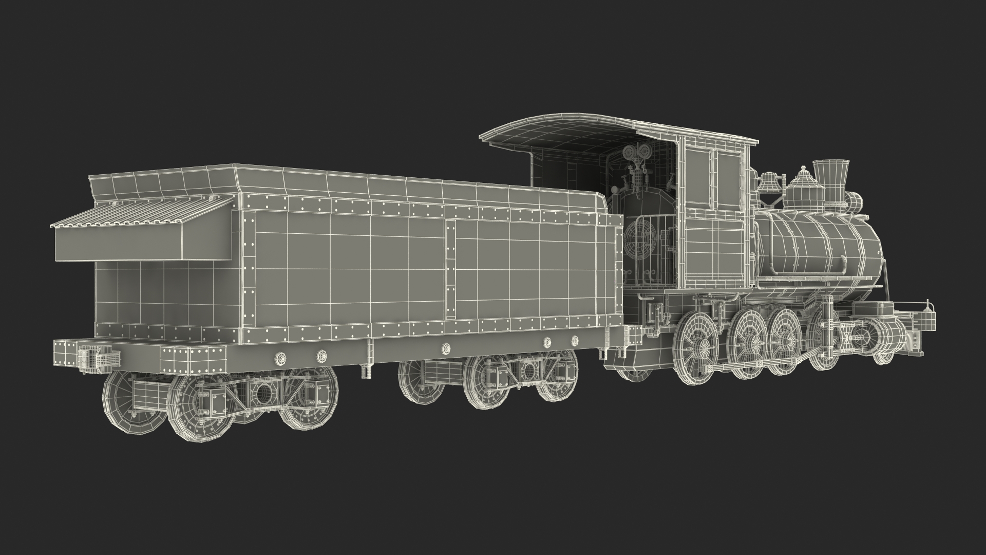 Steam Train And Freight Wagon 3D model